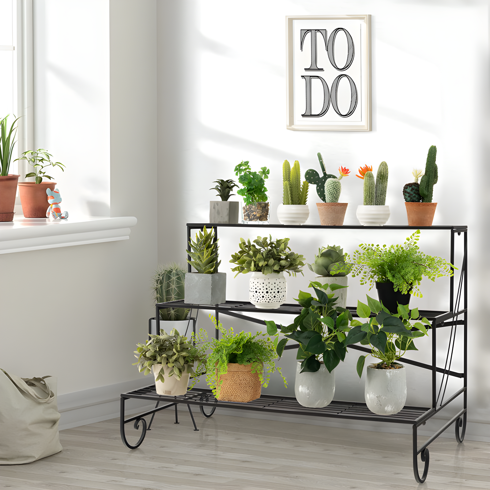 3 Tier Metal Plant Stand, Ladder Shaped Flower Pot Stand