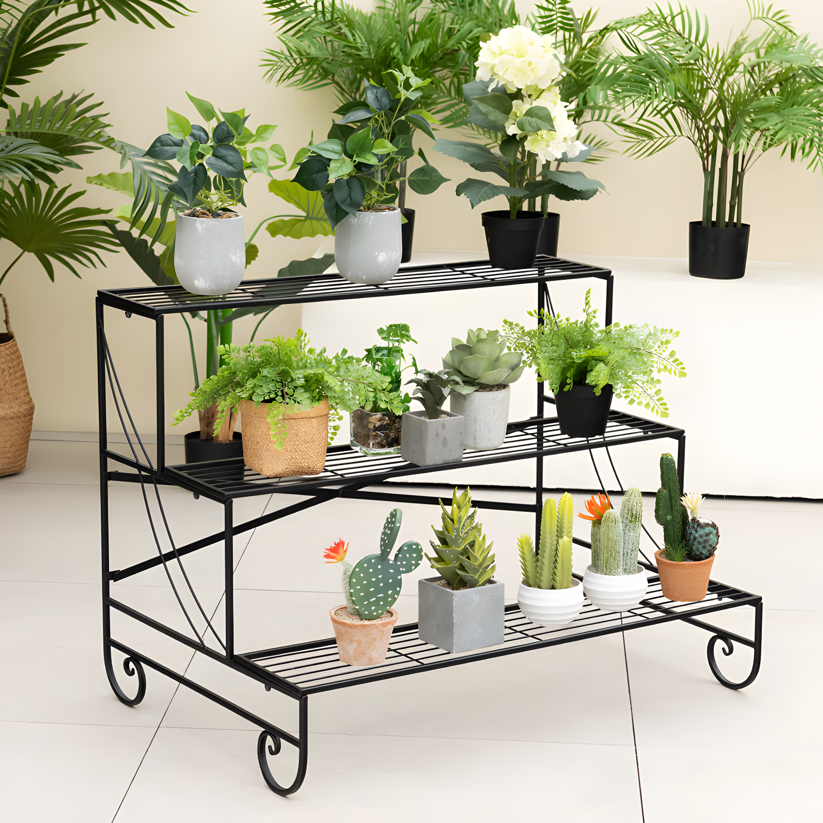 3 Tier Metal Plant Stand, Ladder Shaped Flower Pot Stand