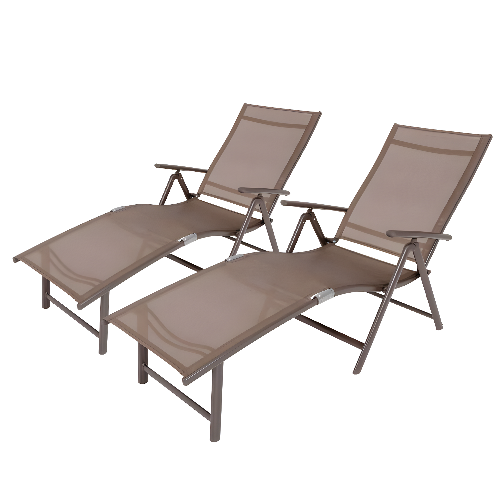 Crestlive Products  Outdoor Aluminum Folding Recliner Adjustable Chaise Lounge (Set of 2) - See Picture Brown Fabric, Brown Farme