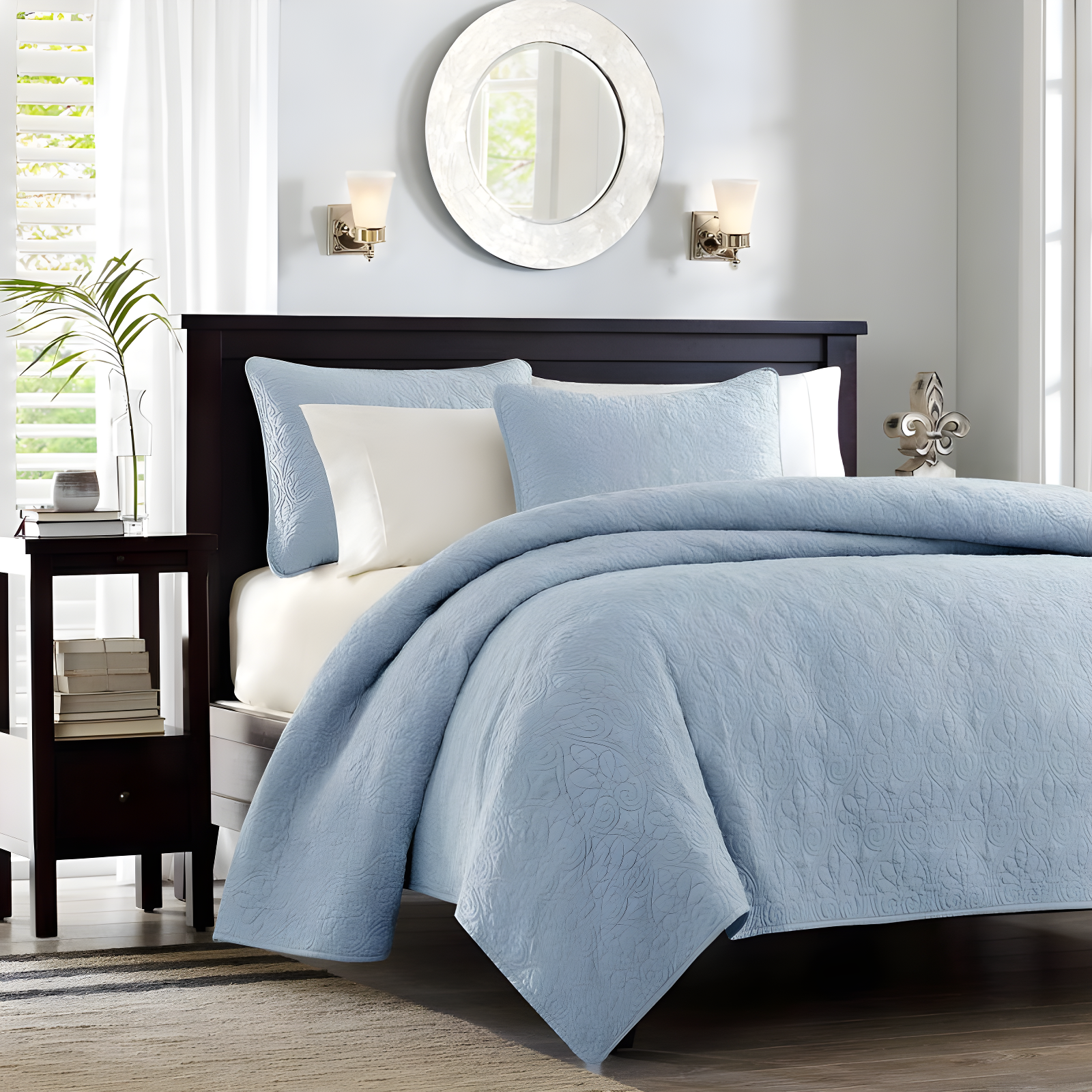 Madison Park 2pc Twin/Twin Extra Long Vancouver Reversible Coverlet Set Blue: Quilt Bedding Sets, Polyester Fill