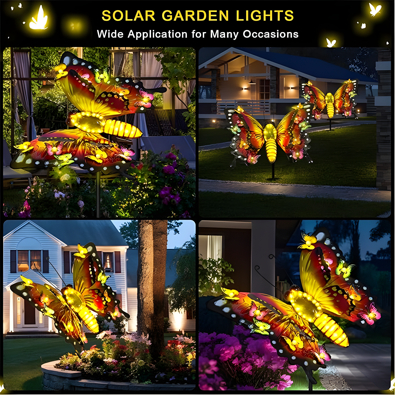 Solar Garden Lights Outdoor Decor,Metal Large 41" Solar Butterfly Garden Decor,Waterproof Butterfly Decoration Decorative Stakes Lights,Gardening Gifts For Mom Women,Fairy Accessories For Yard Lawn