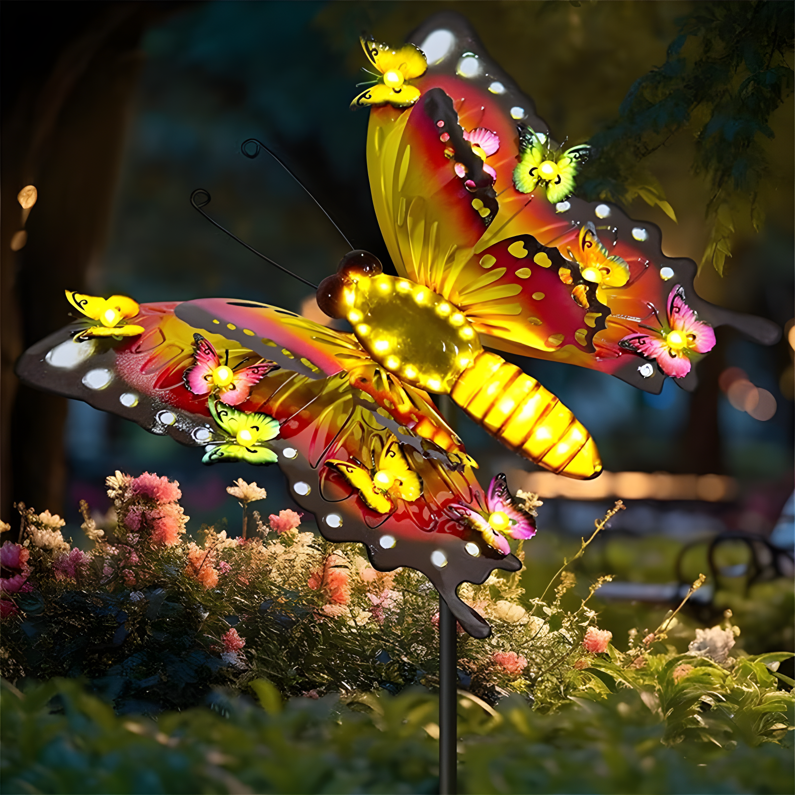 Solar Garden Lights Outdoor Decor,Metal Large 41" Solar Butterfly Garden Decor,Waterproof Butterfly Decoration Decorative Stakes Lights,Gardening Gifts For Mom Women,Fairy Accessories For Yard Lawn