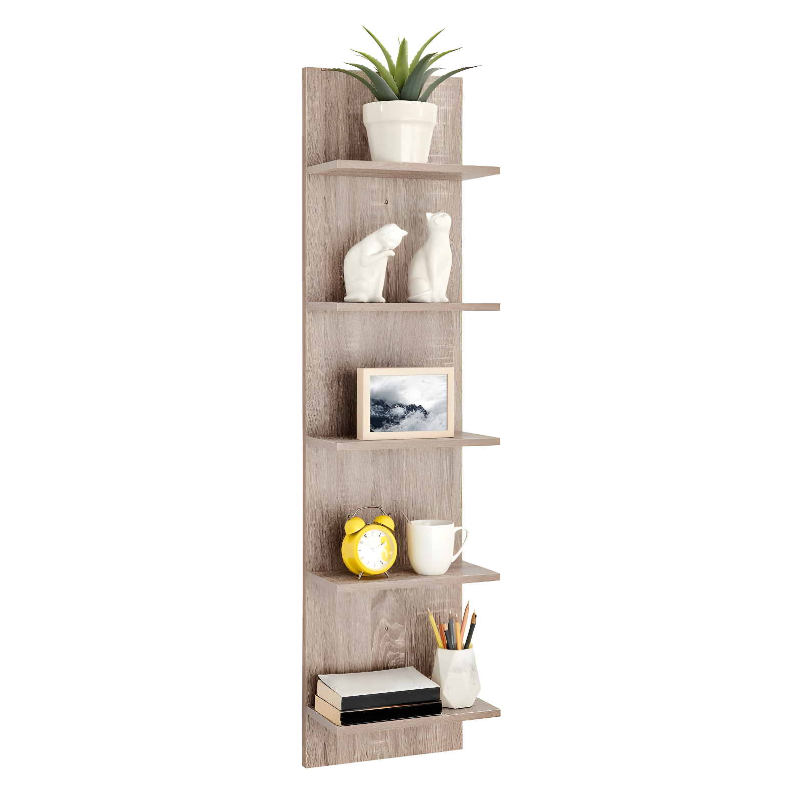 Danya B. 47" x 11.7" Wide Vertical Column Wall Shelf Weathered Oak: Mid-Century Laminated MDF, Iron Hardware