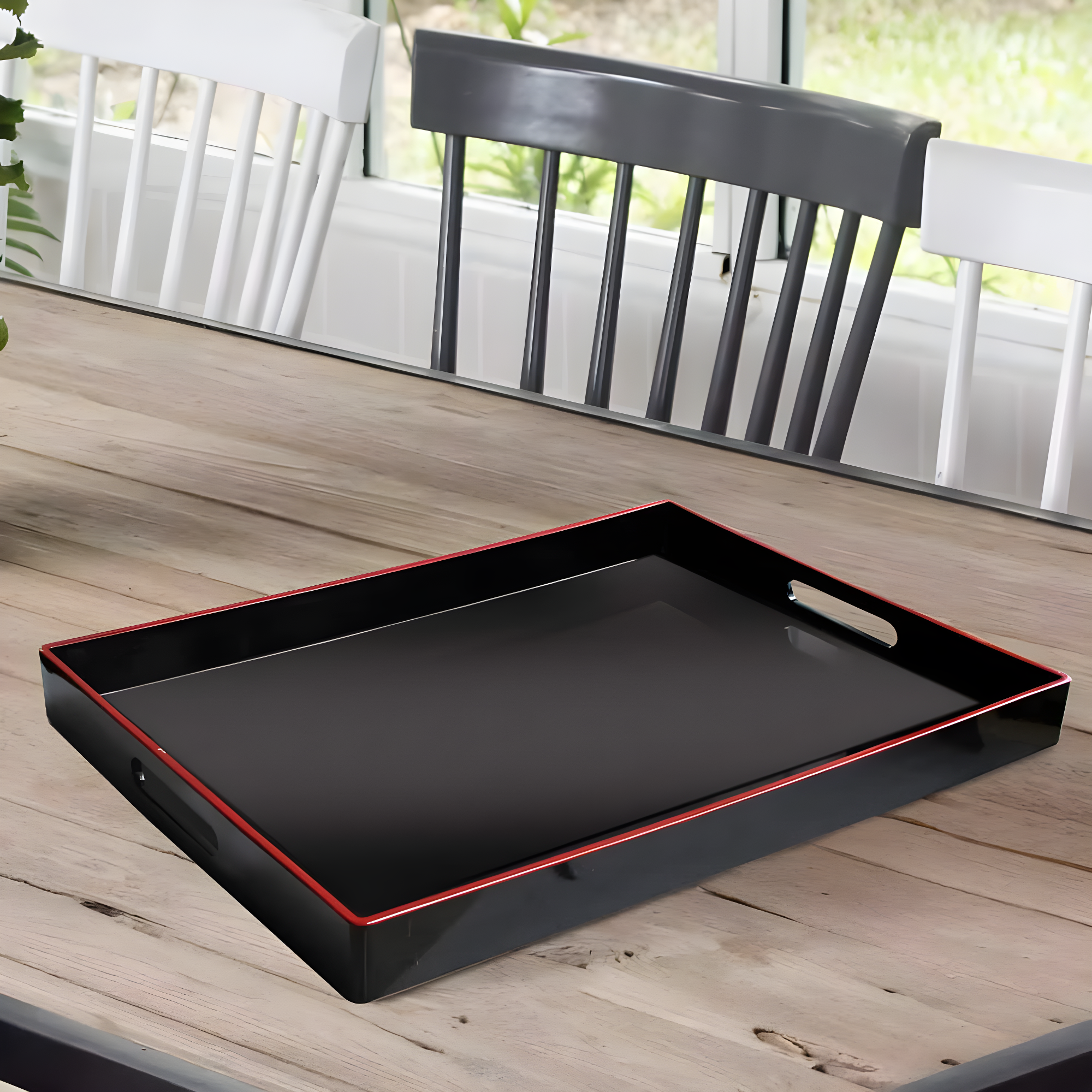 BLACK RECTANGULAR TRAY  W/ HANDLES AMZ