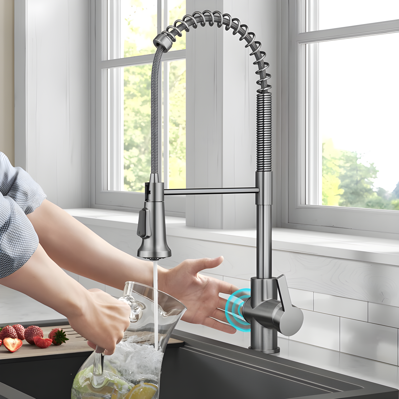 KRAUS Britt Touchless Sensor Commercial Single Handle Pull Down Kitchen Faucet