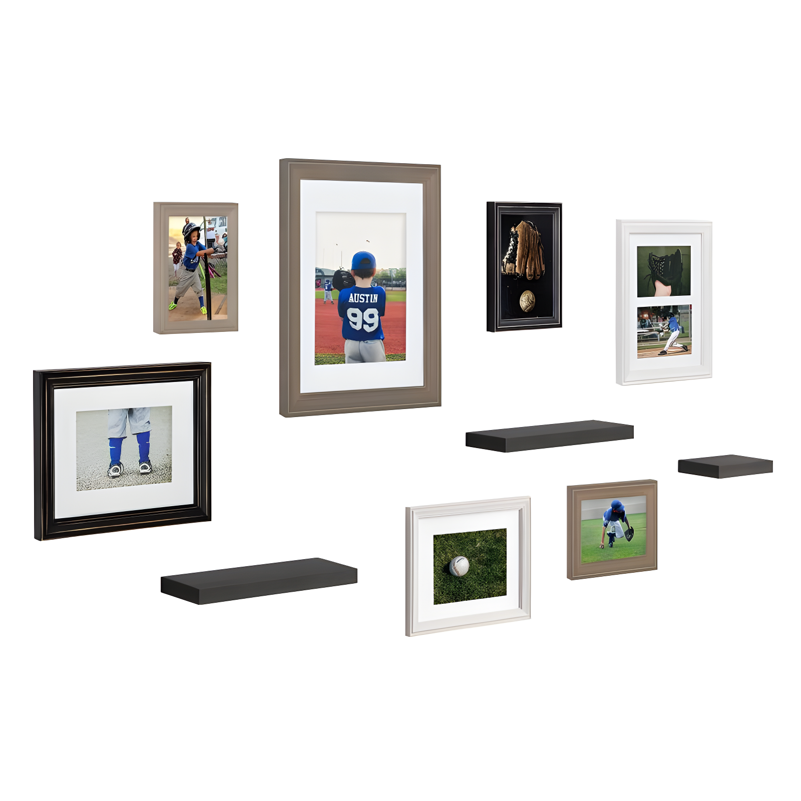 Kate & Laurel All Things Decor 10pc Bordeaux Frame Set White/Black/Natural Wood: Wall Display, Wood Frames, Multi-Size, Glass Front