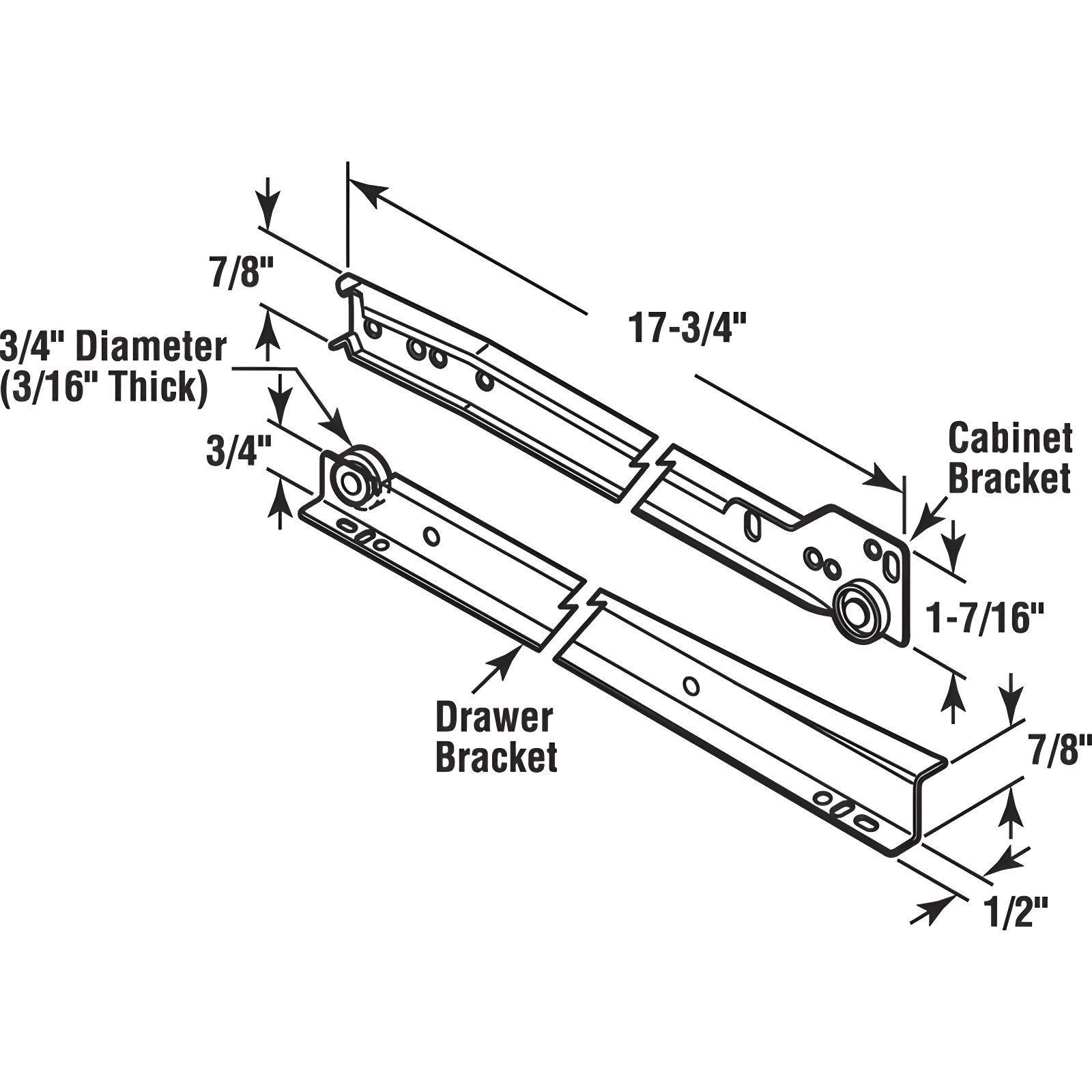 Prime-Line Drawer Slide Kit  Replace Drawer Track Hardware  Self-Closing Design Fits Most Bottom/ Side-Mounted Drawer Systems 17-3/4 In. Steel Tracks, Plastic Wheels, White (1 Pair)