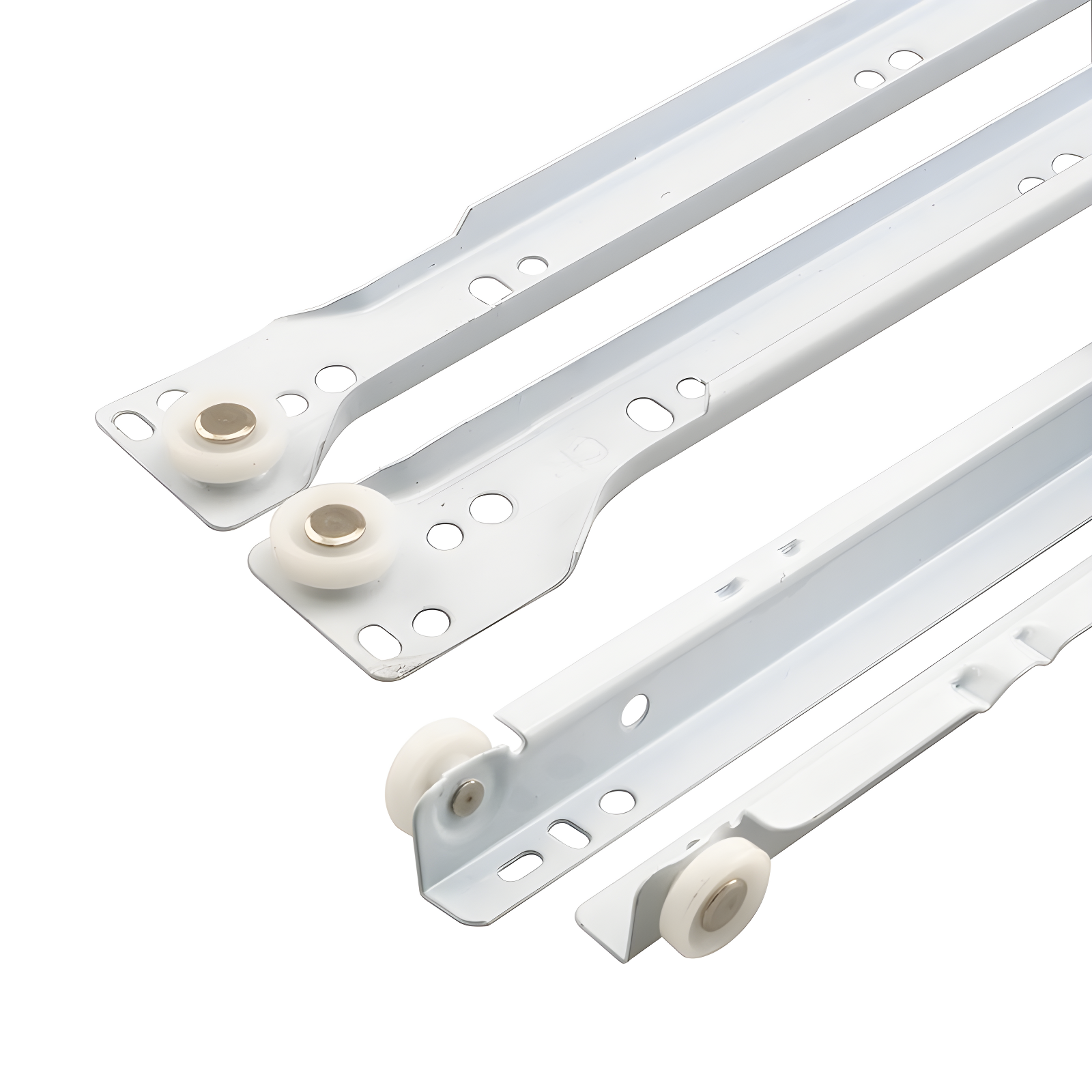 Prime-Line Drawer Slide Kit  Replace Drawer Track Hardware  Self-Closing Design Fits Most Bottom/ Side-Mounted Drawer Systems 17-3/4 In. Steel Tracks, Plastic Wheels, White (1 Pair)