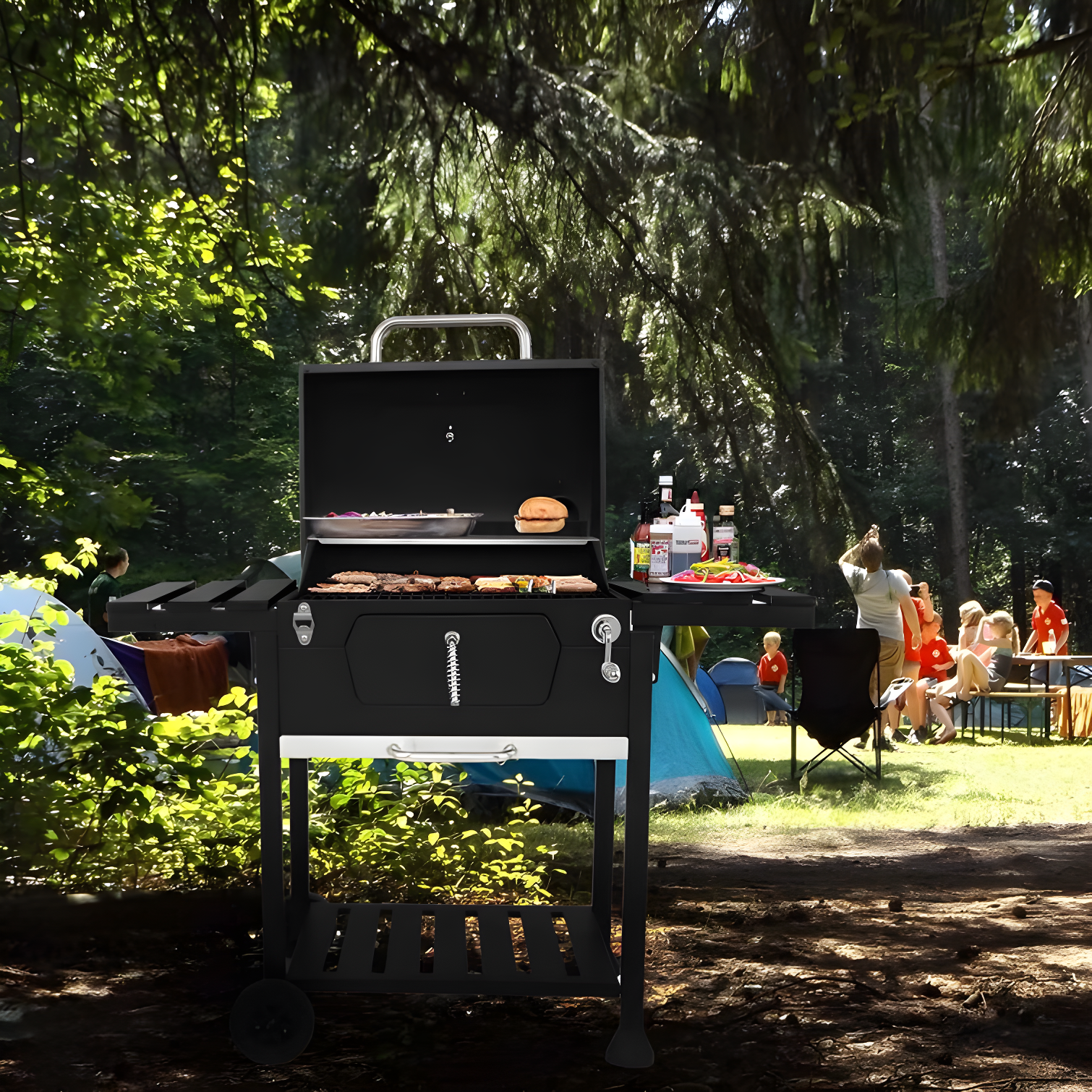 Royal Gourmet 24" Crop Barrel Charcoal Grill with Side Shelf and Cover