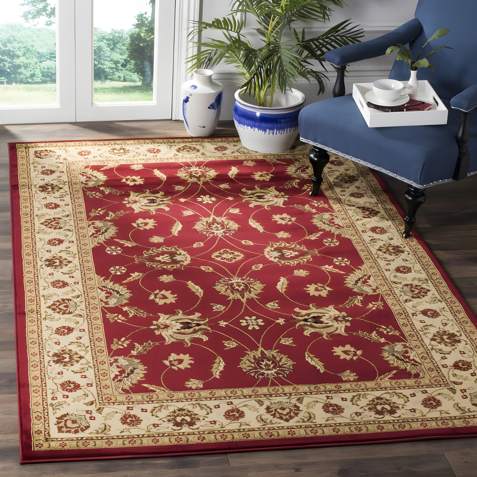 Lyndhurst LNH553 Power Loomed Area Rug - Red/Ivory - 5'3"x7'6" - Safavieh