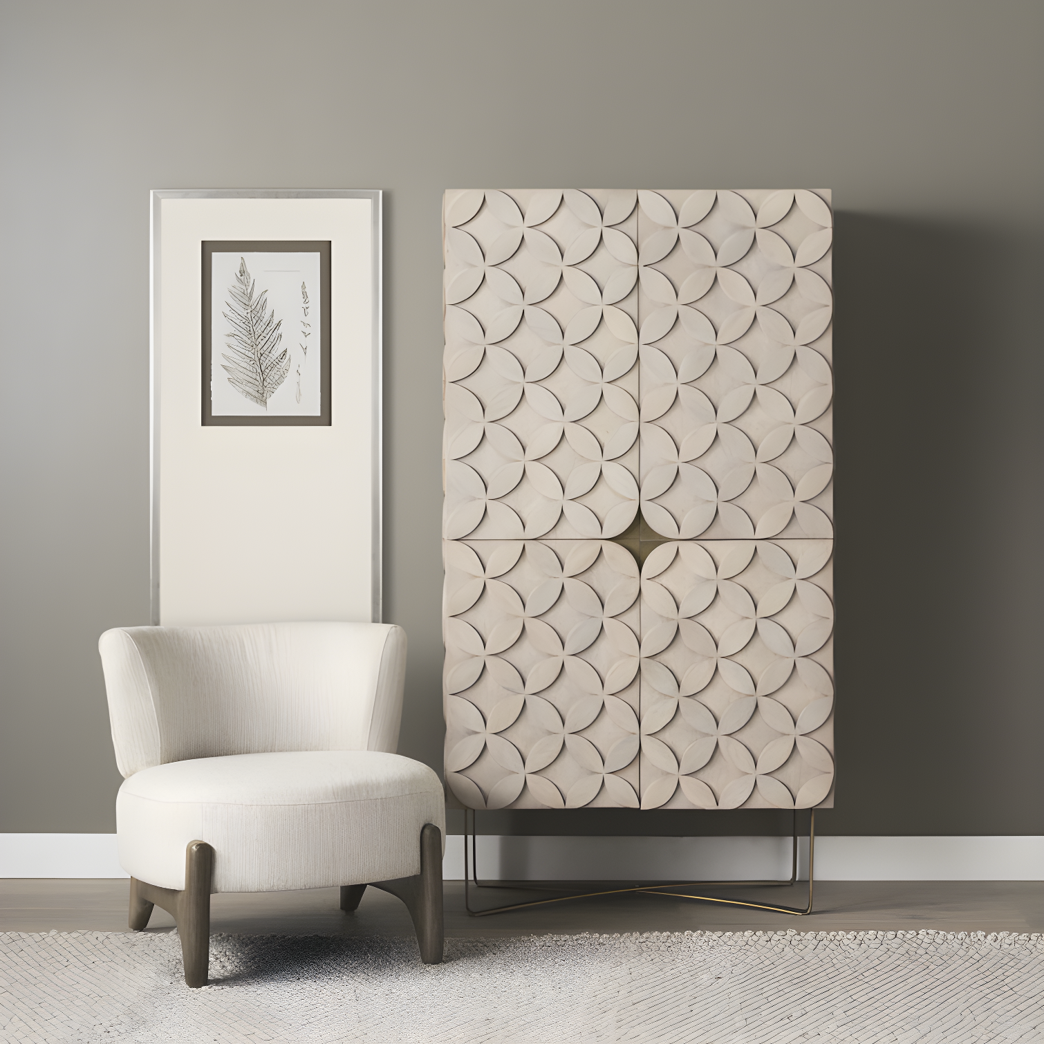 Excelsior Light Brown Mango Wood 4-Door Armoire with Gold Iron Base