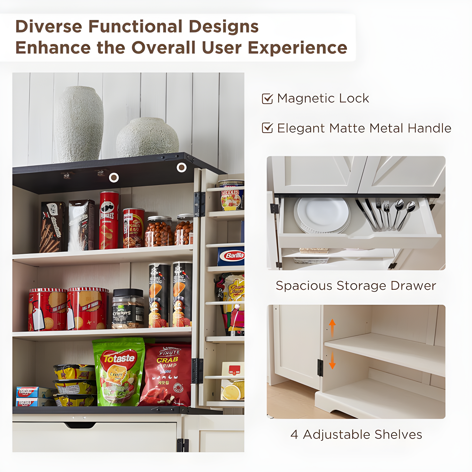 Aaleah 72'' Kitchen Pantry With Classified Pantry Door, Storage Cabinet with Organizer, Drawer