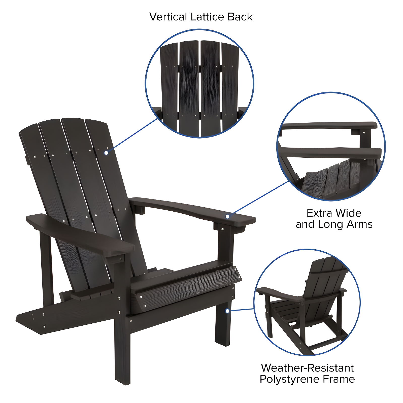 Flash Furniture Charlestown All-Weather Poly Resin Wood Adirondack Chair in Slate Gray