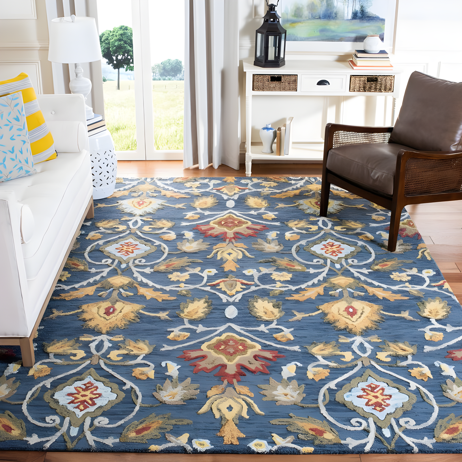 Blossom BLM402 Hand Tufted Area Rug - Navy/Multi - 6'x9' - Safavieh.