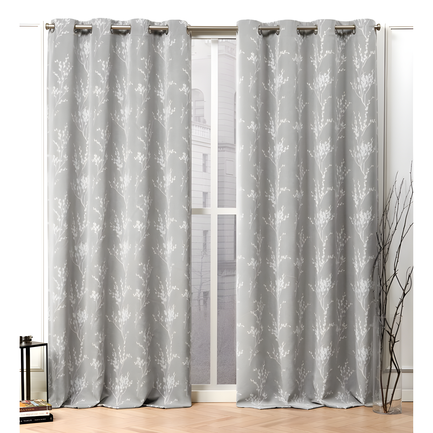 Nicole Miller Nicole Miller Turion Floral Room Darkening Blackout Grommet Top Curtain Panel Pair (Set of 2)