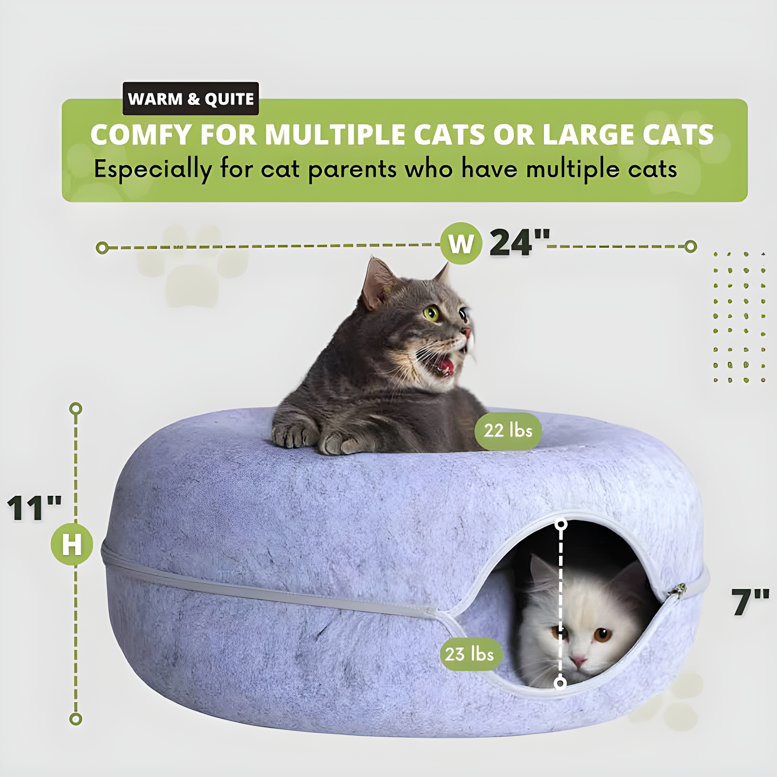 Peekaboo Cat Cave For Multiple & Large Cats Up To 30-45 Lbs, Scratch Detachable & Washable Tunnel Bed, Comfy Donut Cat Cave