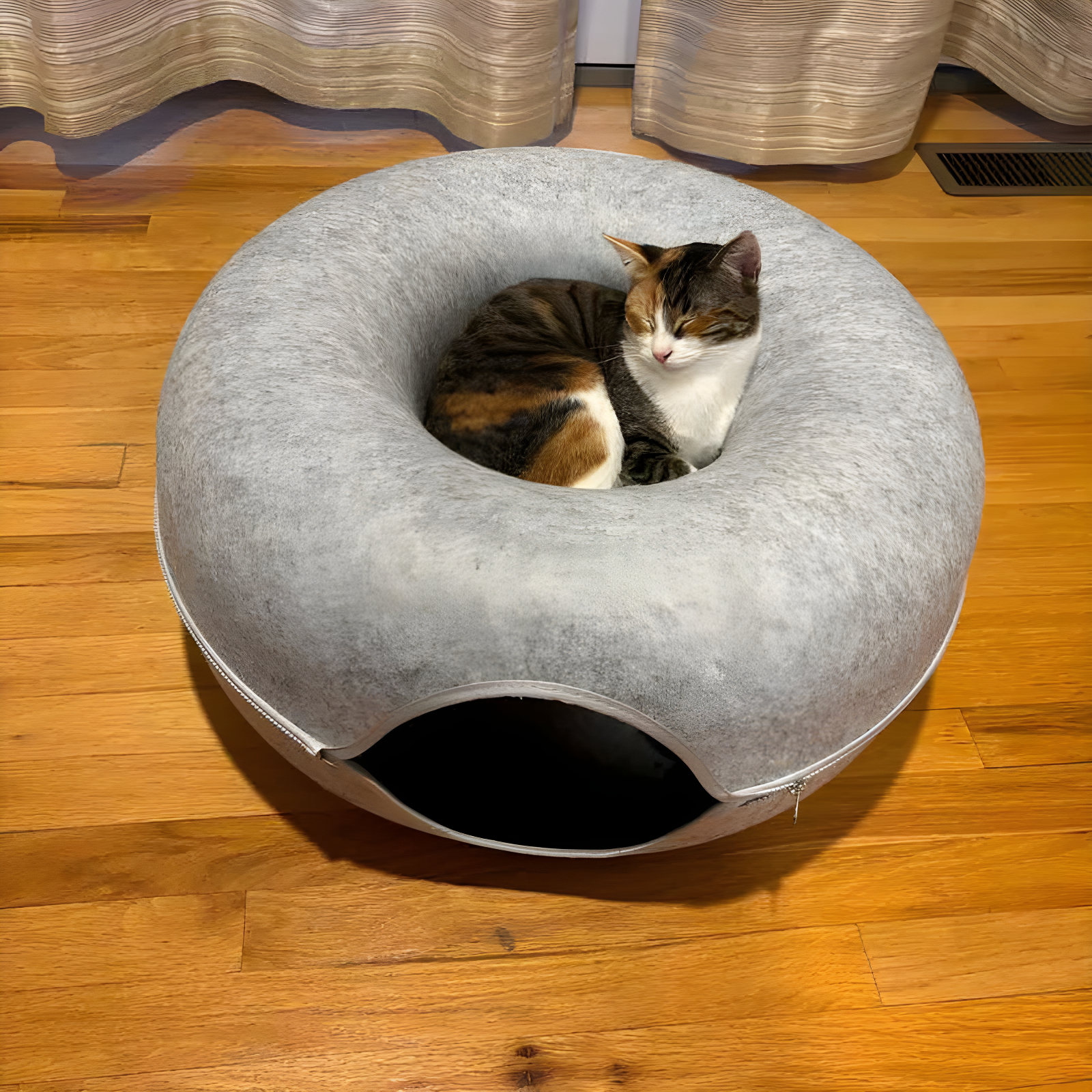 Peekaboo Cat Cave For Multiple & Large Cats Up To 30-45 Lbs, Scratch Detachable & Washable Tunnel Bed, Comfy Donut Cat Cave