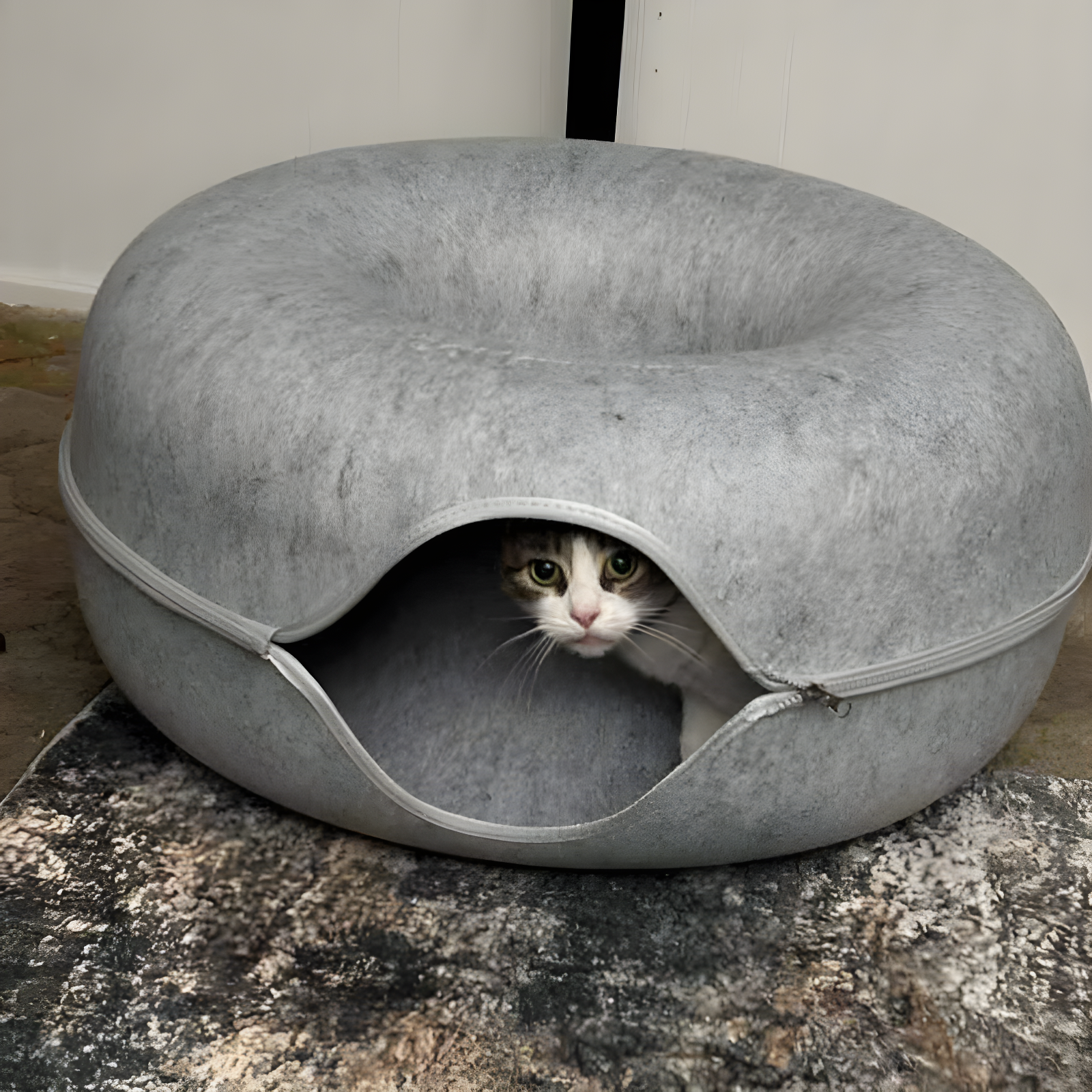 Peekaboo Cat Cave For Multiple & Large Cats Up To 30-45 Lbs, Scratch Detachable & Washable Tunnel Bed, Comfy Donut Cat Cave