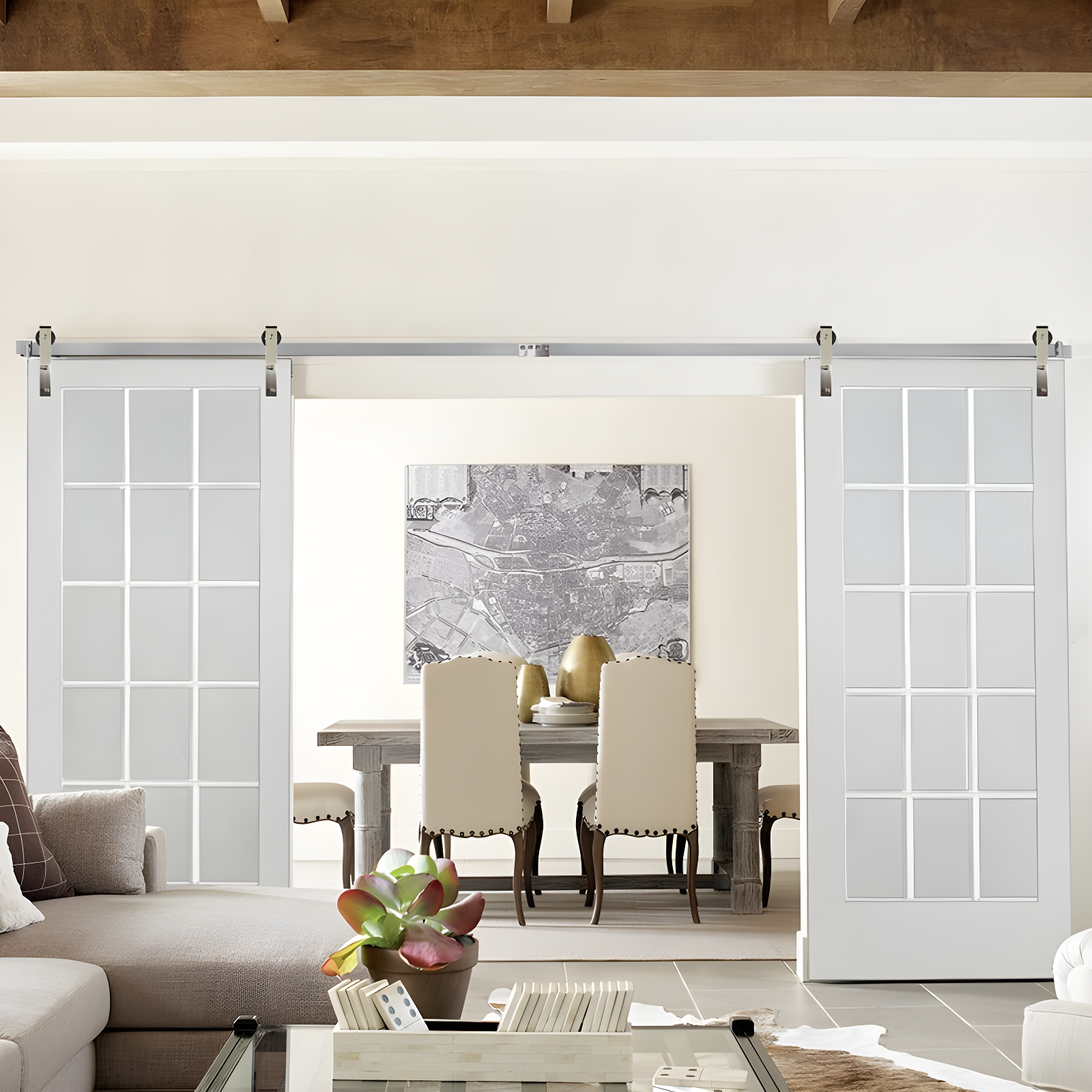 Solid + Manufactured Wood Glass with Installation Hardware Kit Barn Door