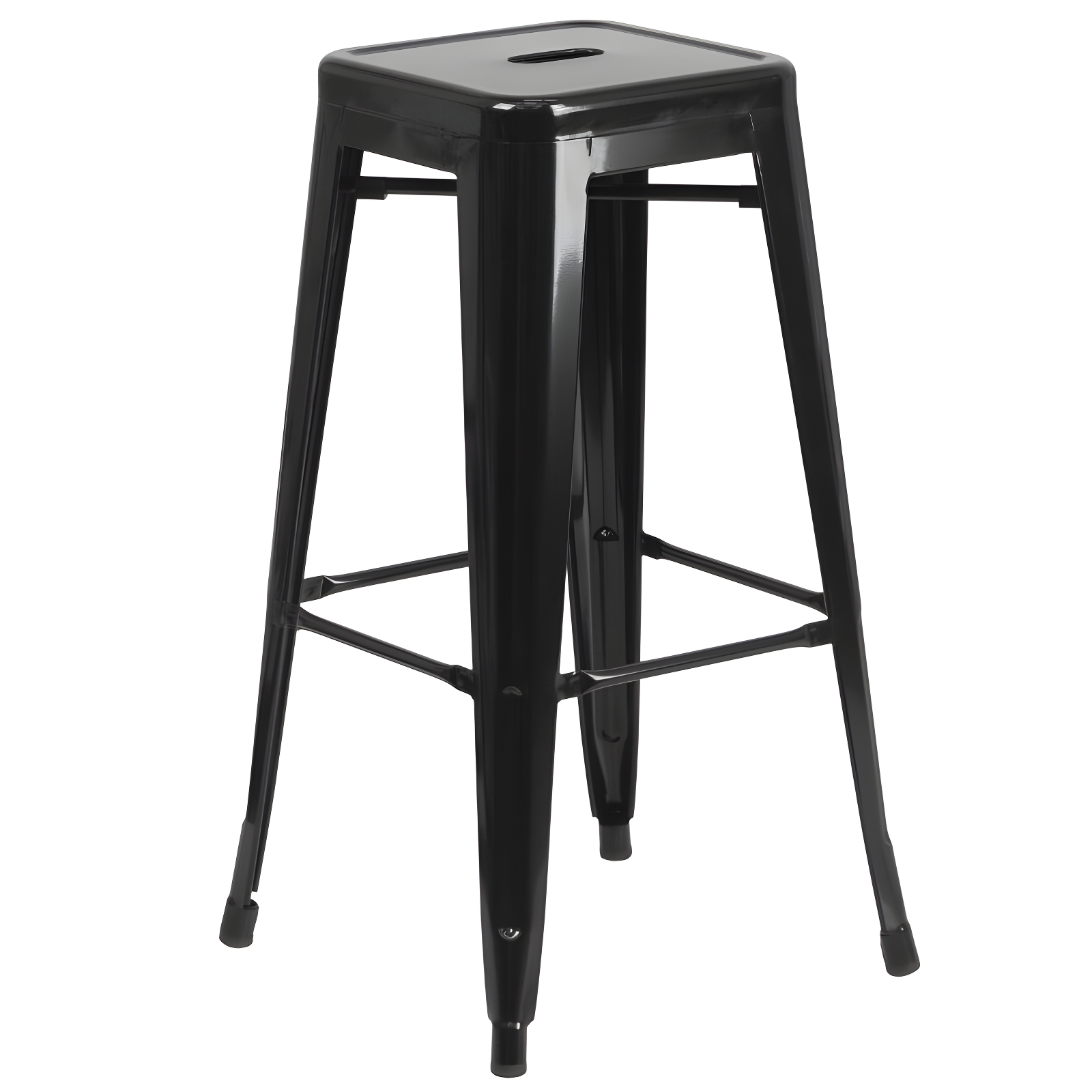 Flash Furniture Commercial Grade 23.75" Square Black Metal Indoor-Outdoor Bar Table Set with 2 Square Seat Backless Stools
