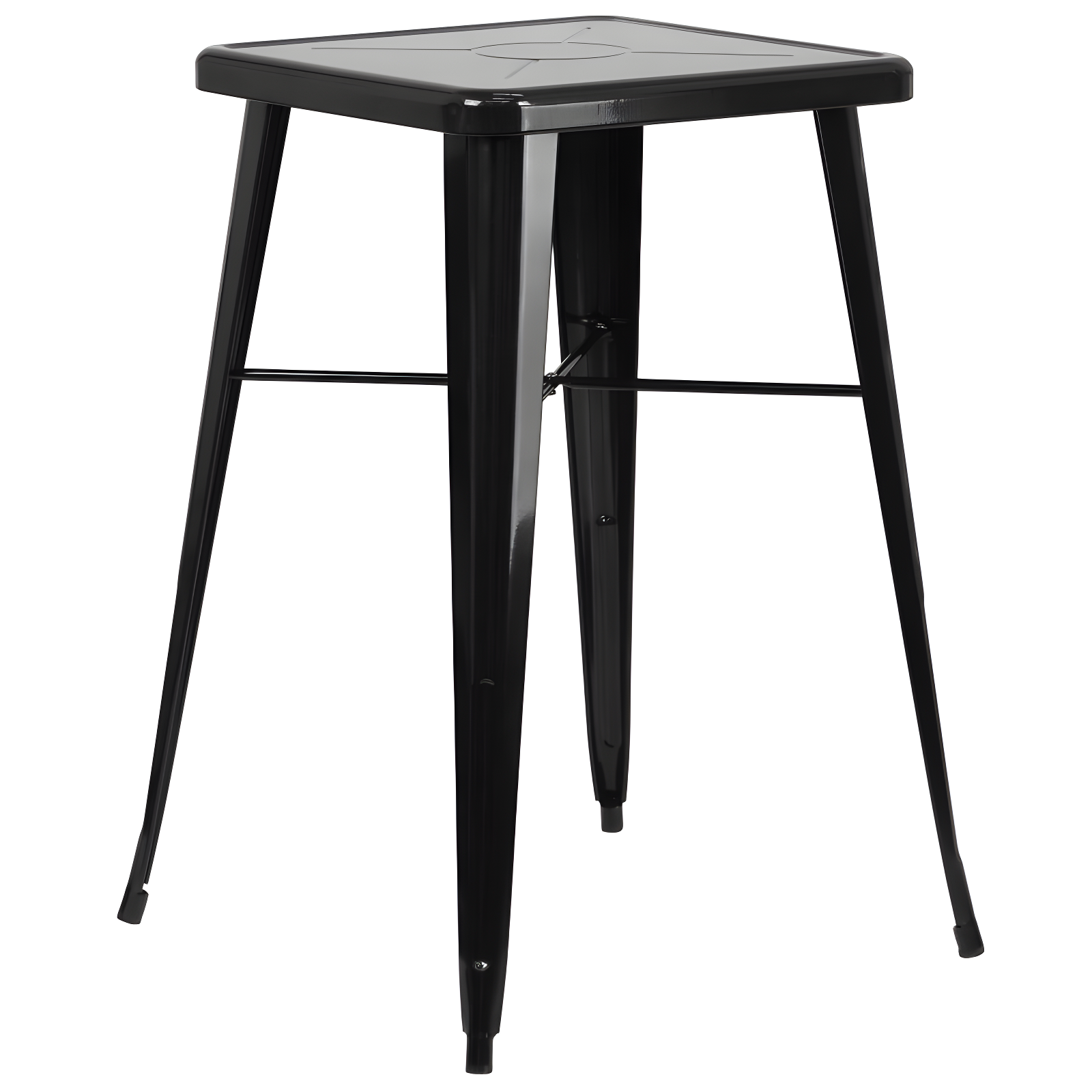 Flash Furniture Commercial Grade 23.75" Square Black Metal Indoor-Outdoor Bar Table Set with 2 Square Seat Backless Stools