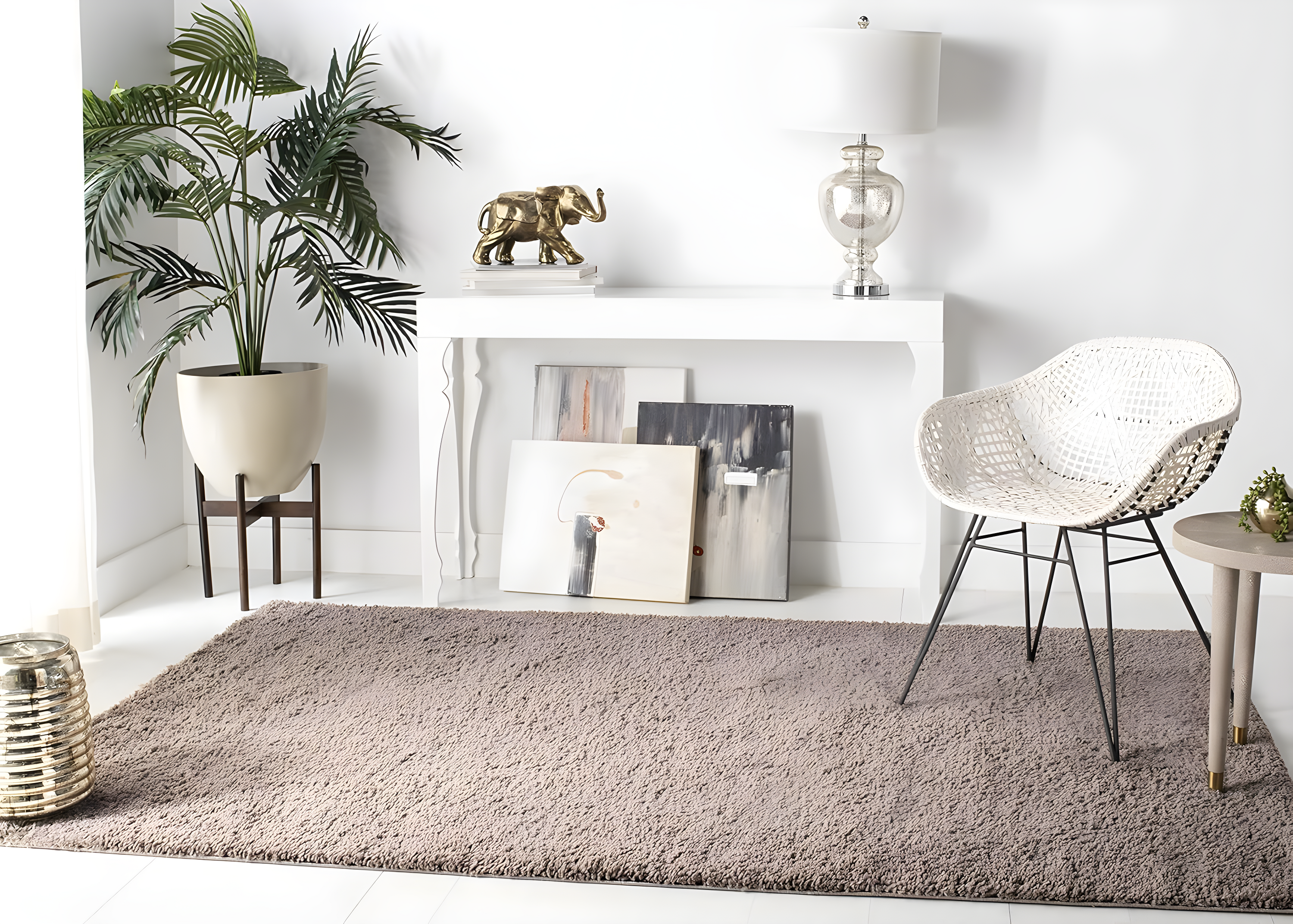 SAFAVIEH August Carlene Solid Plush Shag Area Rug, Taupe, 9' x 12'