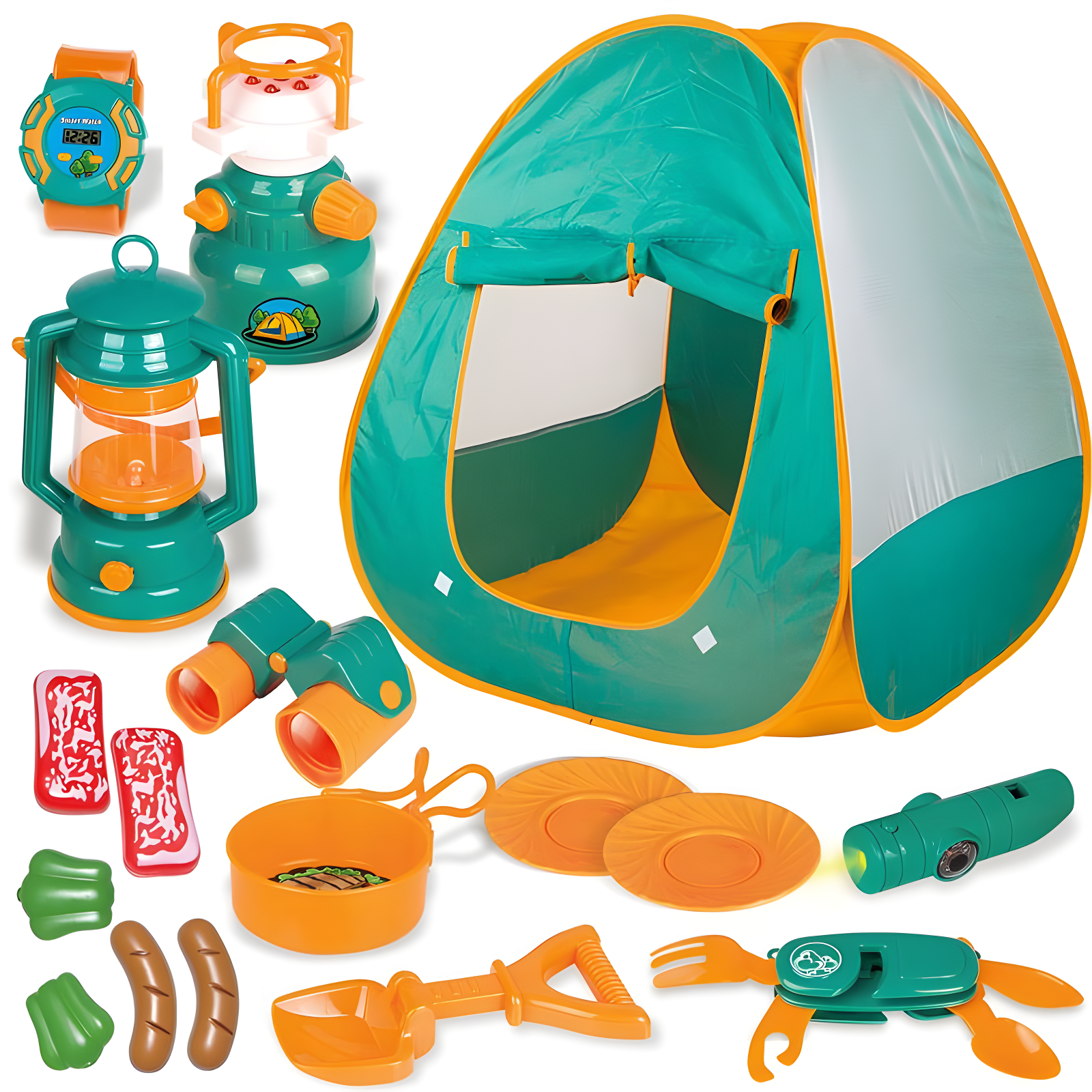 Fun Little Toys Camping Tent with Tools and Food, 18 pcs
