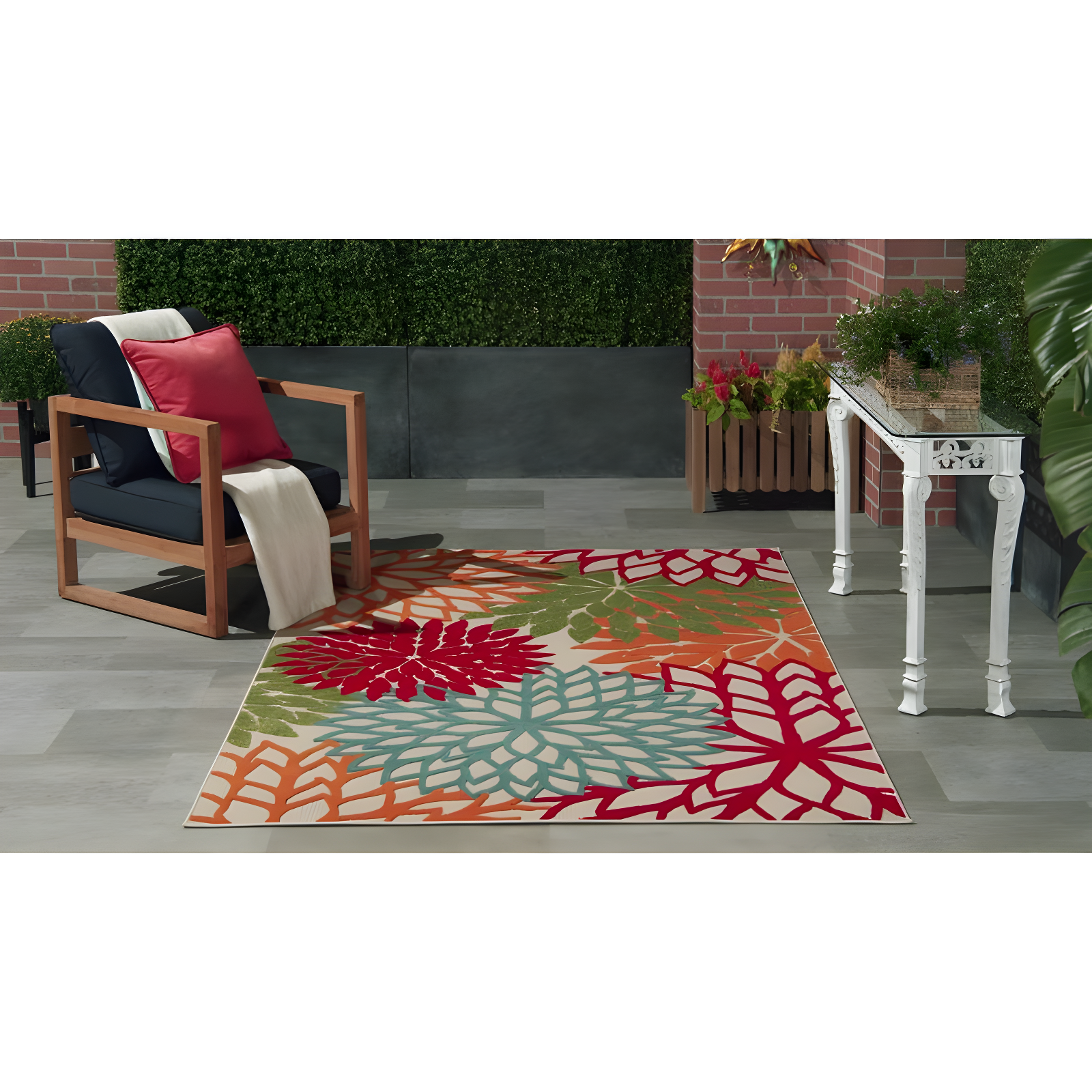 Nourison Aloha Floral Bloom Flatweave High-Low Indoor Outdoor Area Rug Black White 6' x 9'