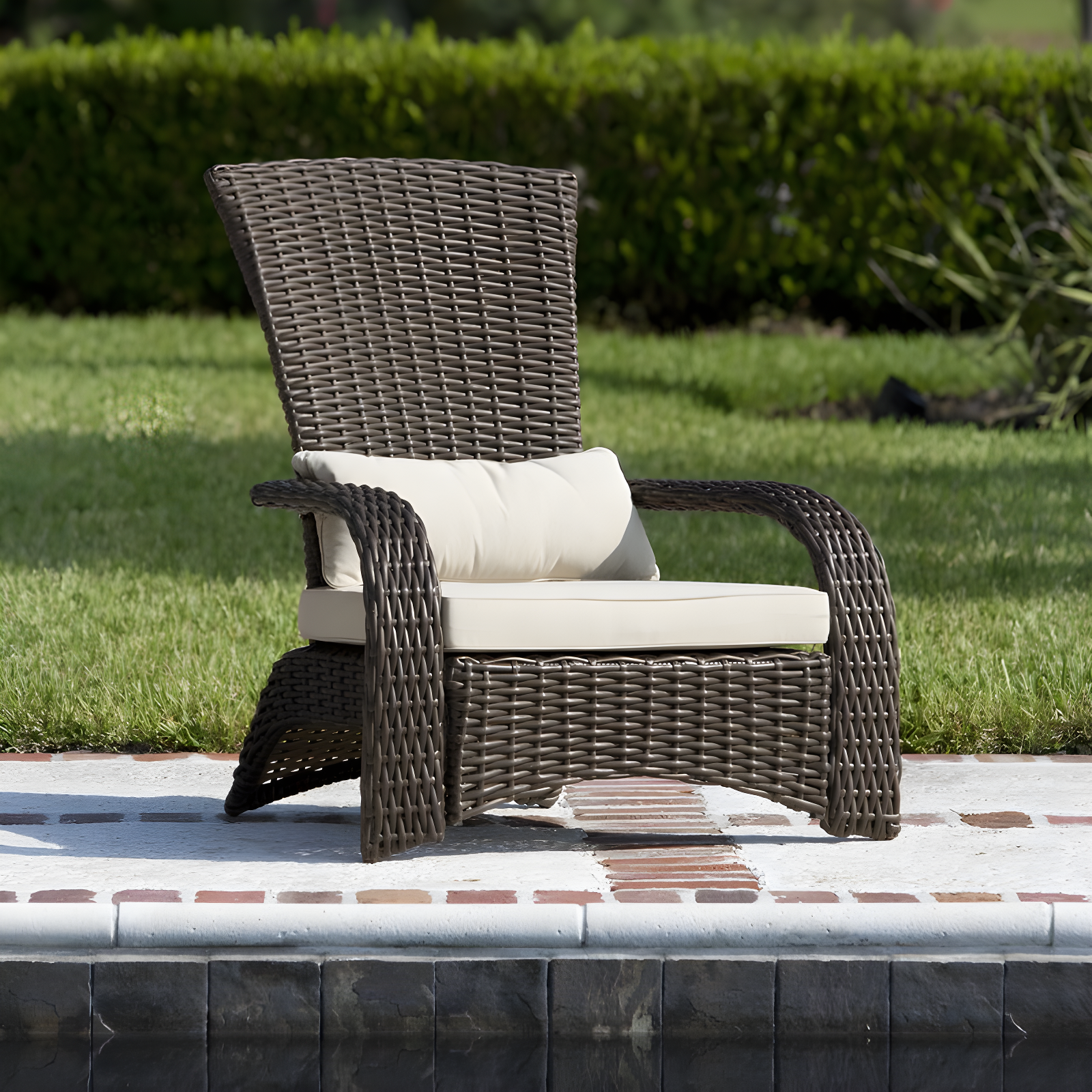PatioSense Patio Sense Coconino Wicker Lounge Chair, Adirondack Style Includes 3" Thick Beige Cushion & Lumbar Pillow