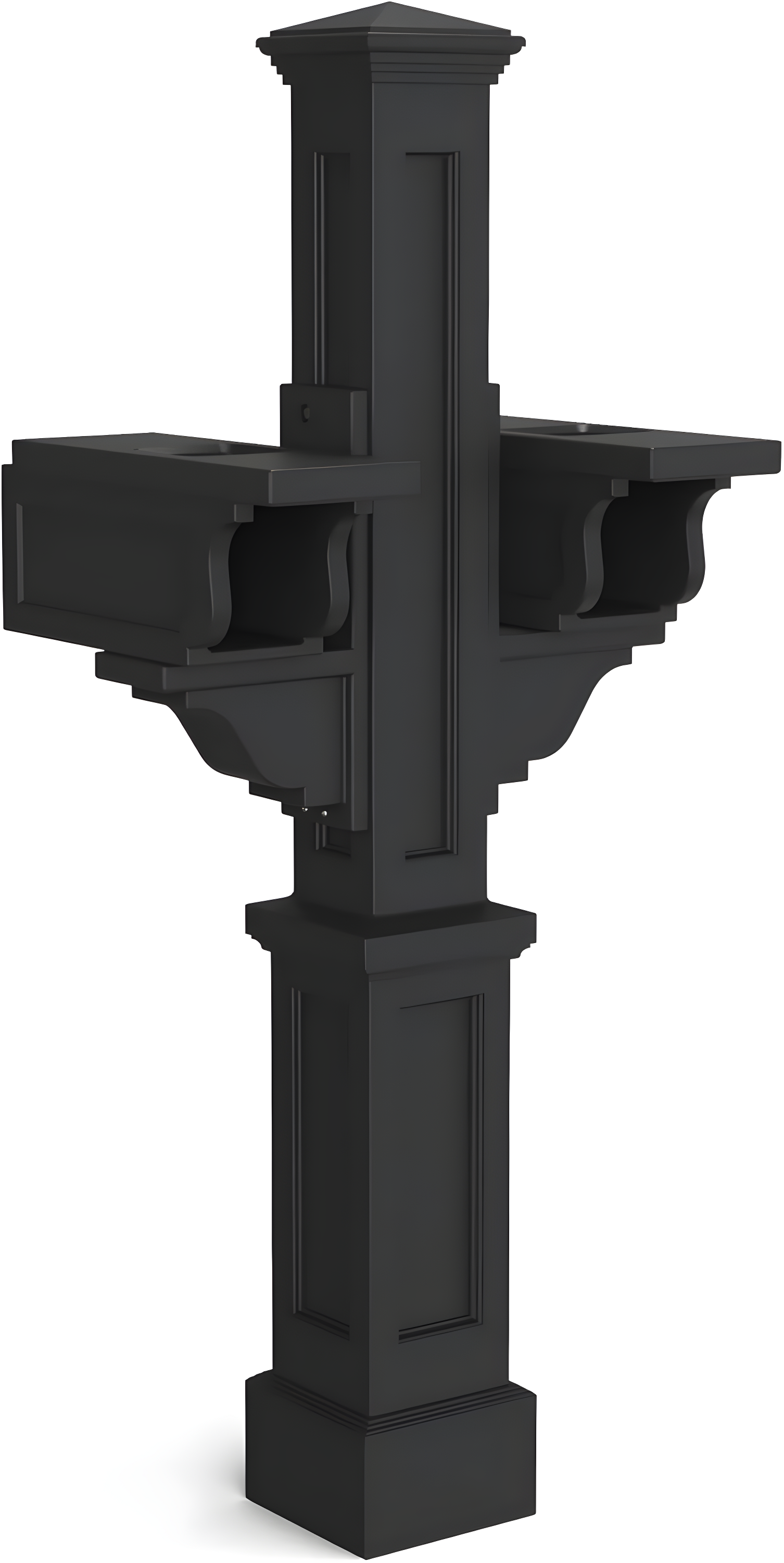 Mayne Rockport Double Arm Mail Post - Black - 18in L x 23in W x 56.5in H - Standard Post, 2x Paper Holder Arms (5811-B)