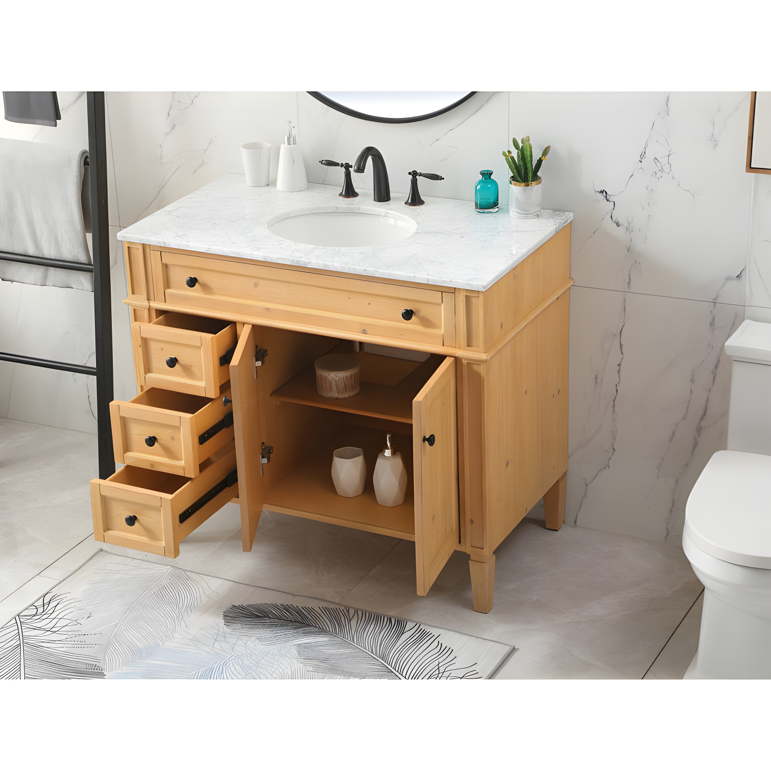 Rukie 40" Free-Standing Single Bathroom Vanity Set with Marble Vanity Top