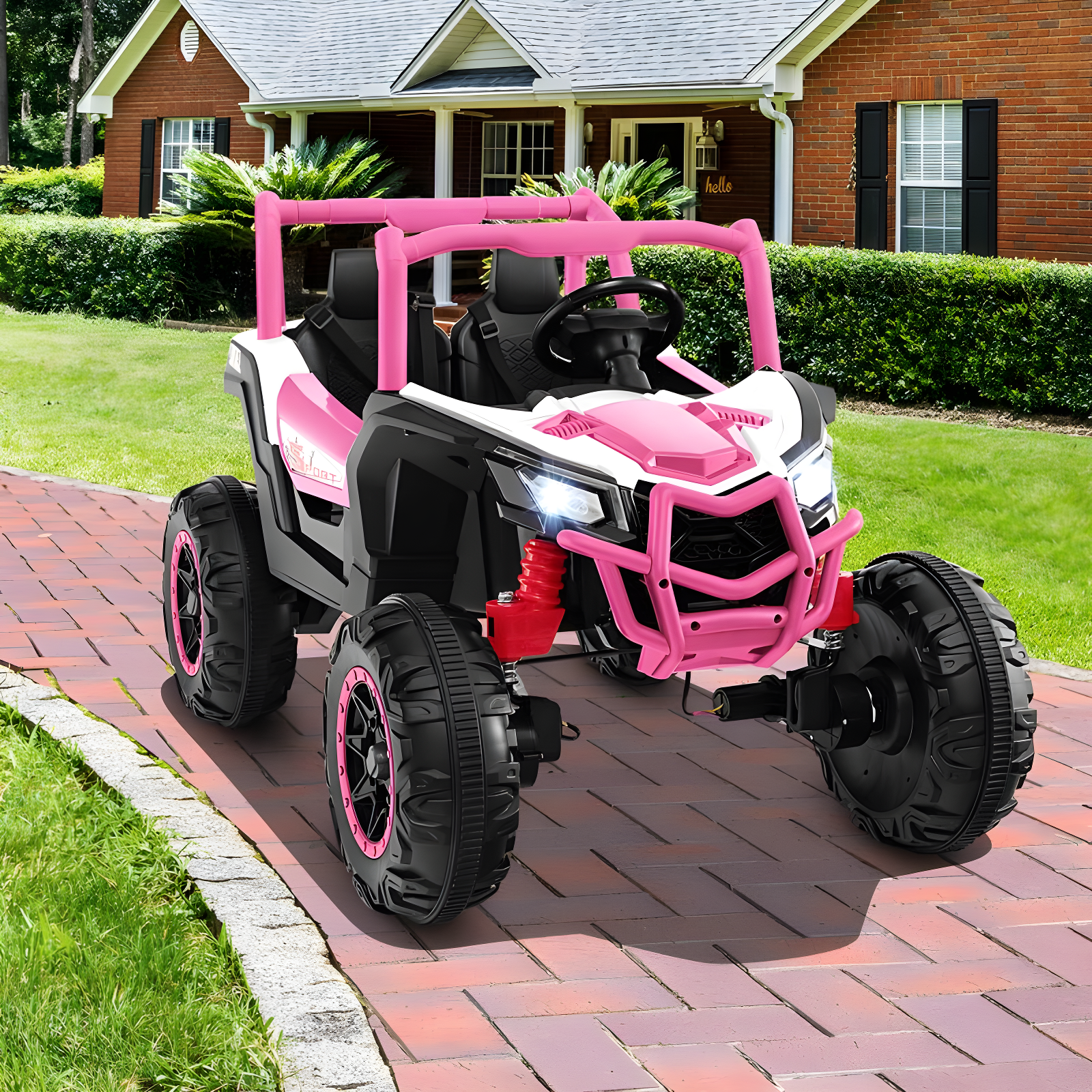 Costway 24V Kids Ride on UTV with 4 x 100W Powerful Engine Remote Control High/Low Speed Pink