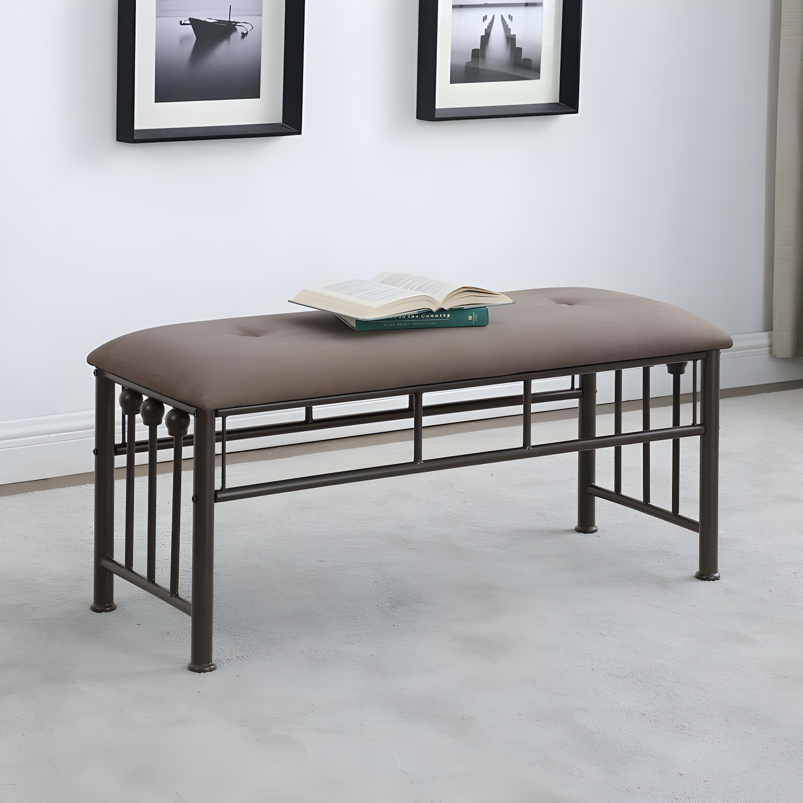 Coaster Livingston Traditional Upholstered Bench Brown/Dark Bronze