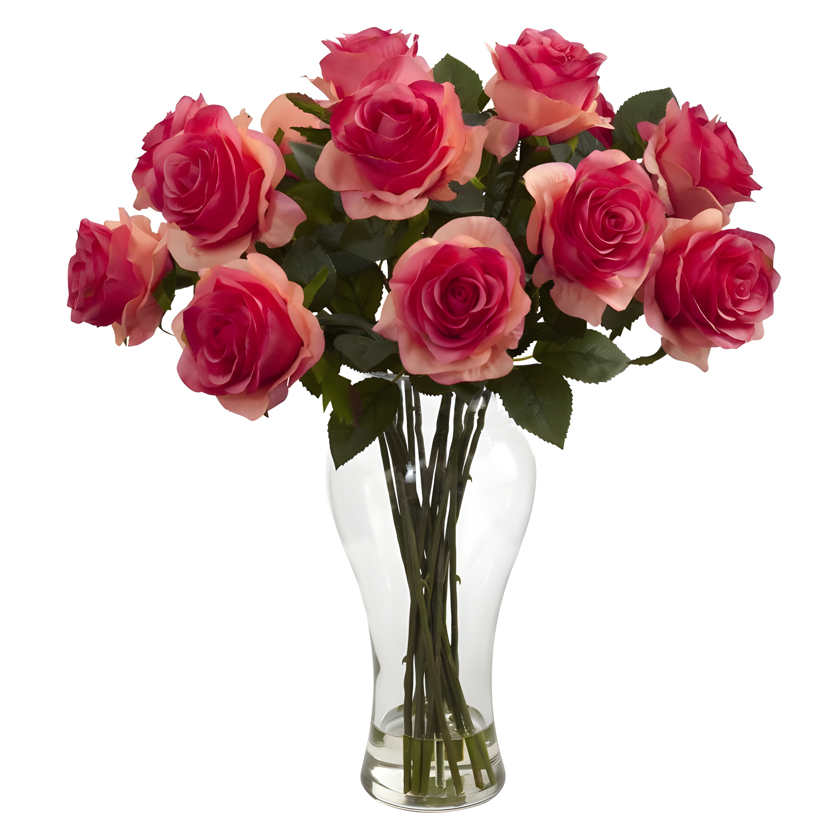 Nearly Natural Blooming Roses with Vase, Burgundy