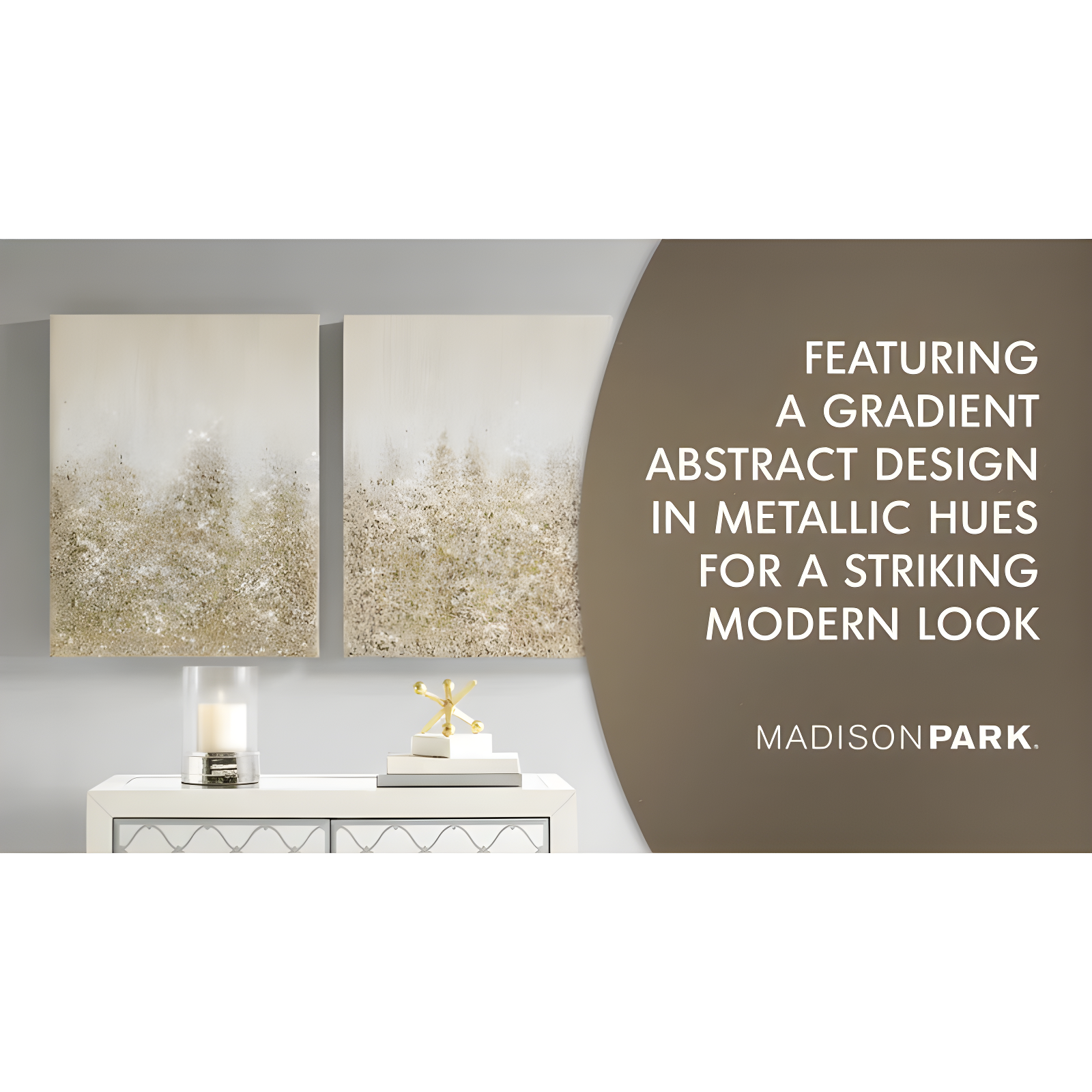 Madison Park Set of 2 22" x 28" Glimmer Hand Brush Embellished Canvas Gold: Modern Abstract Wall Art for Living Room