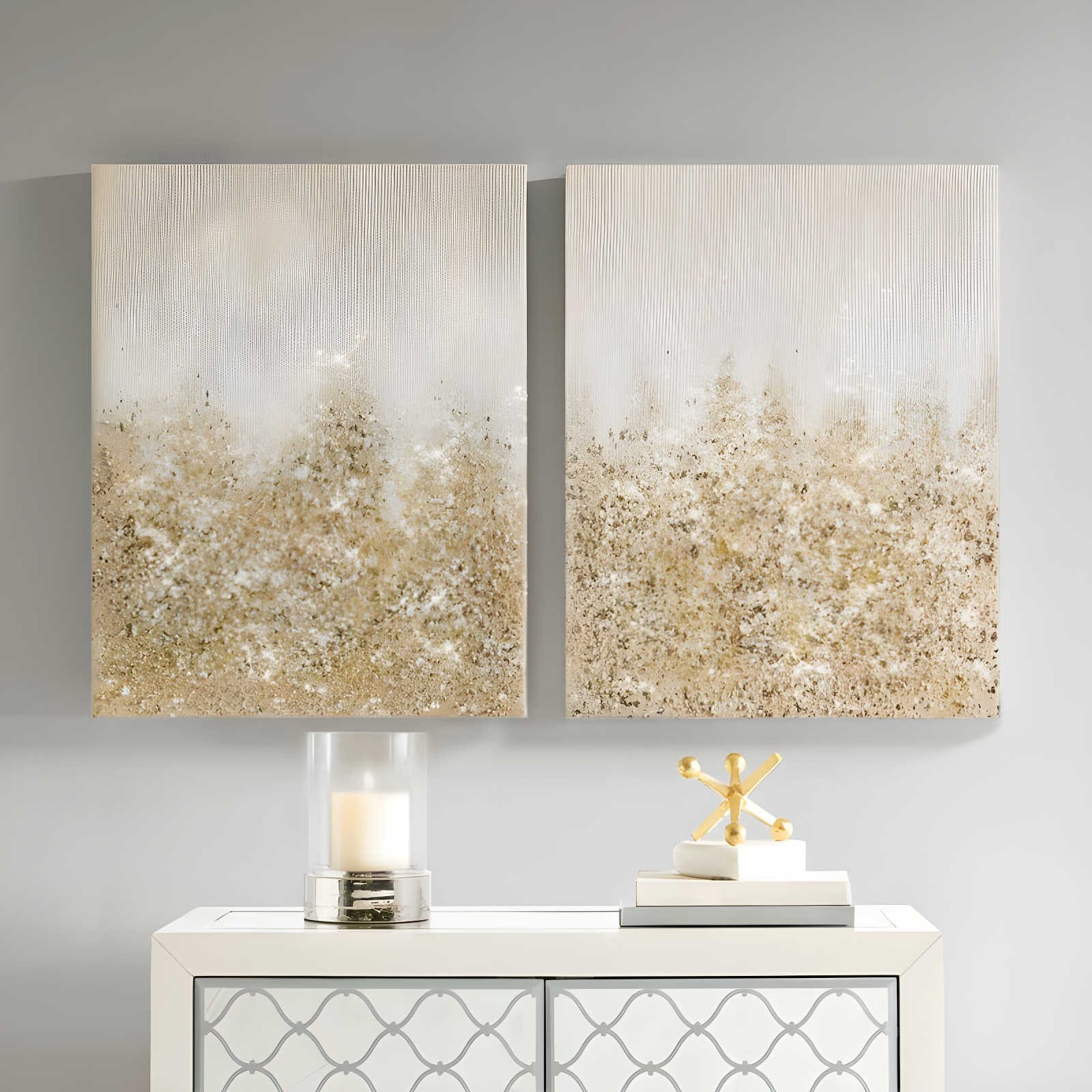 Madison Park Set of 2 22" x 28" Glimmer Hand Brush Embellished Canvas Gold: Modern Abstract Wall Art for Living Room