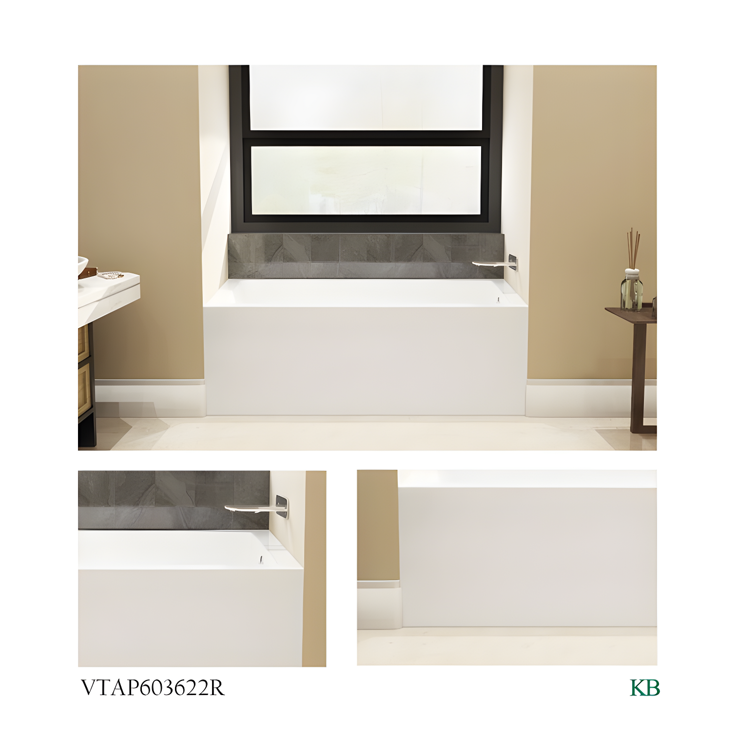 Kingston Brass Aqua Eden 60-Inch Acrylic Rectangular 3-Wall Alcove Tub