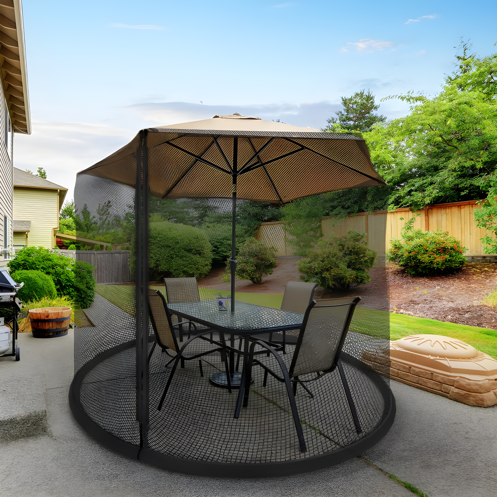 Nature Spring Patio Umbrella Mosquito Netting – Black