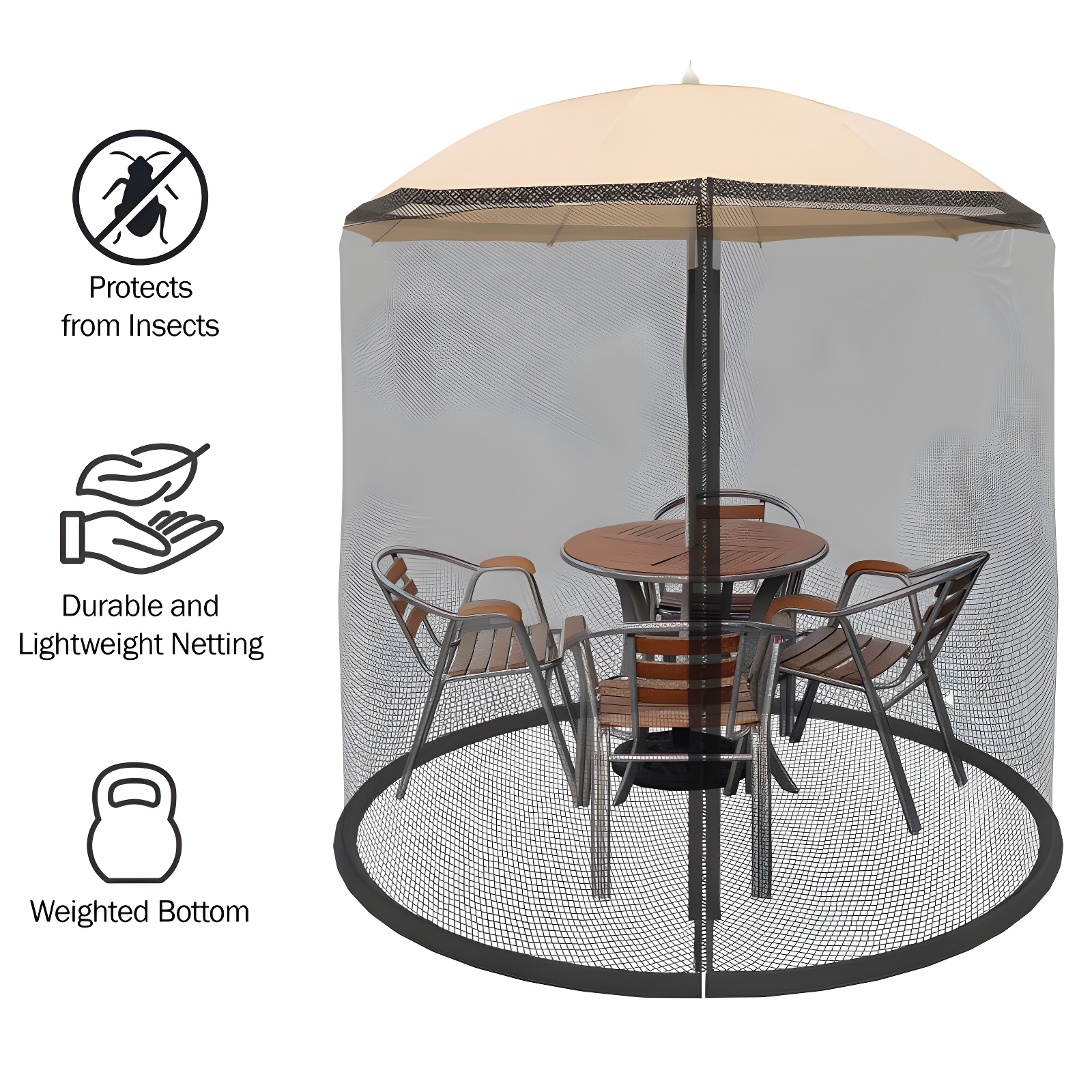Nature Spring Patio Umbrella Mosquito Netting – Black