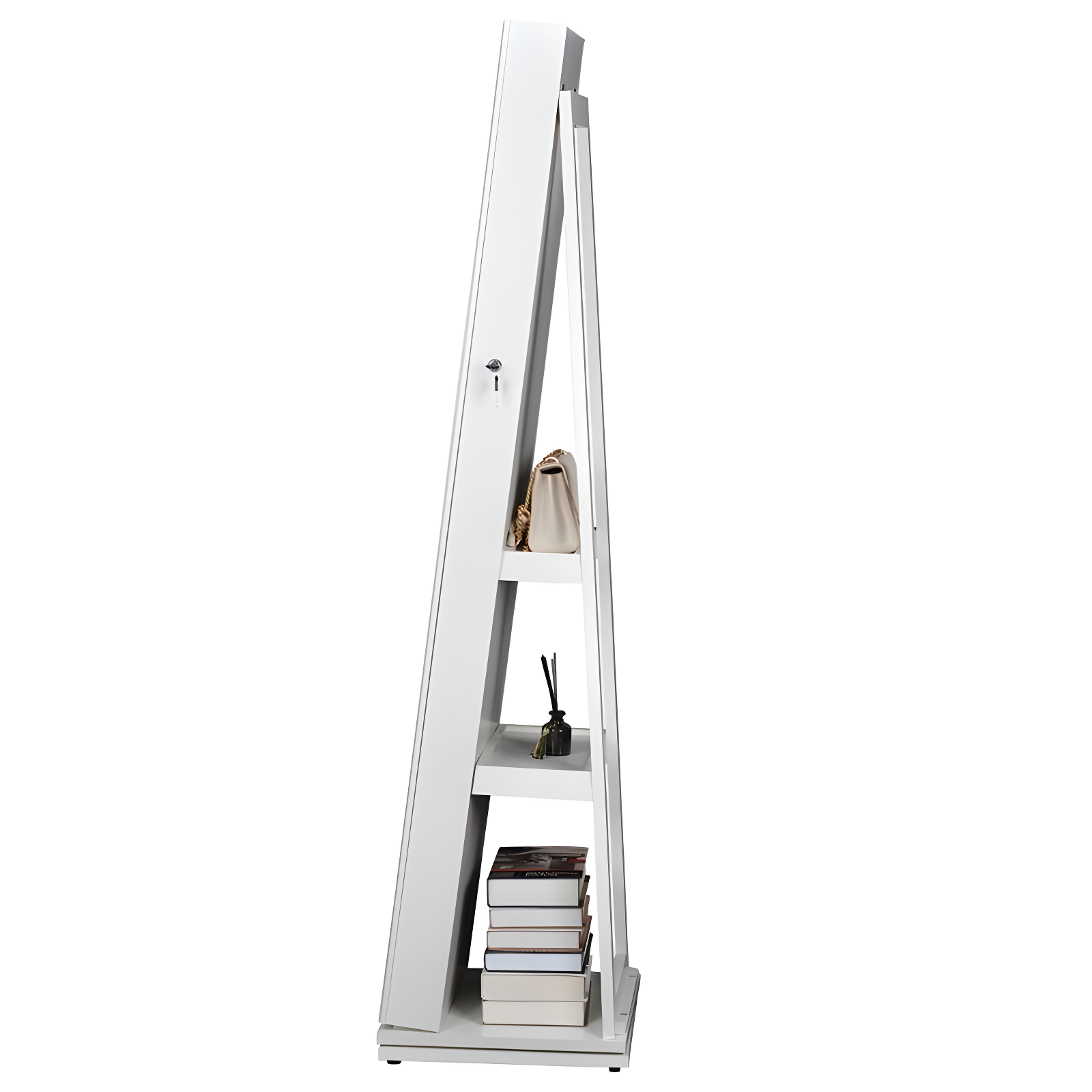 360° Swivel Jewelry Cabinet, Rotatable Full Length Mirror With Jewelry Storage, Lockable Standing Jewelry Armoire Organizer,white