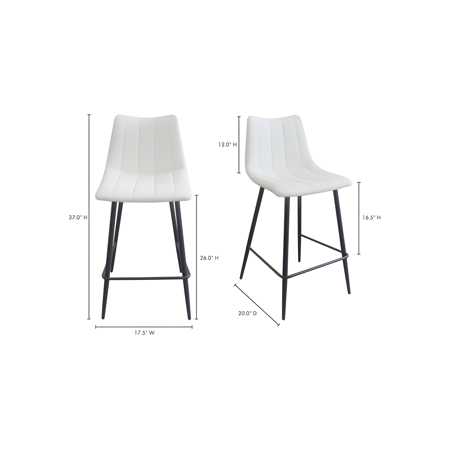 Ivory Faux Leather and Metal Contemporary Counter Stool