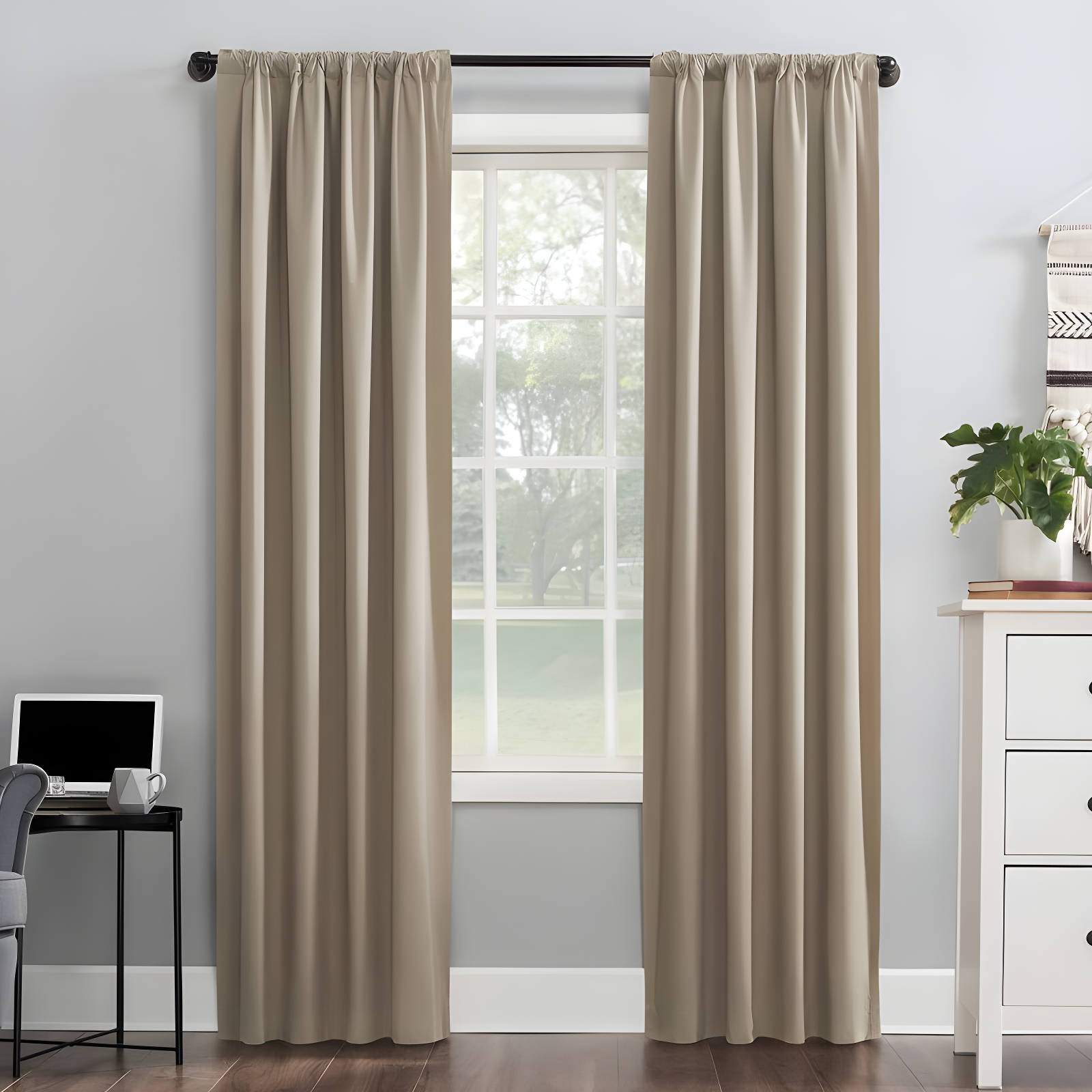 40"x84" Sun Zero 100% Blackout Cyrus Thermal Back Tab Curtain Panel Beige: Modern Indoor Solid Polyester