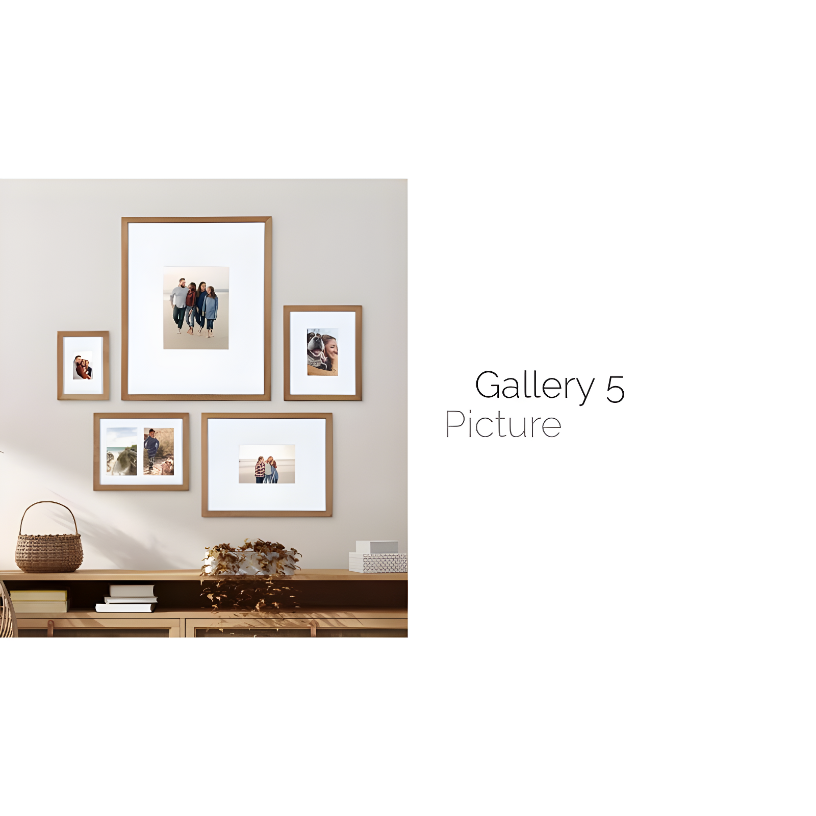 5pc Gallery Frame Box Set Transitional Black - Kate & Laurel All Things Decor: Modern MDF Wall Display, 6 Photo Capacity, Glass Glazing