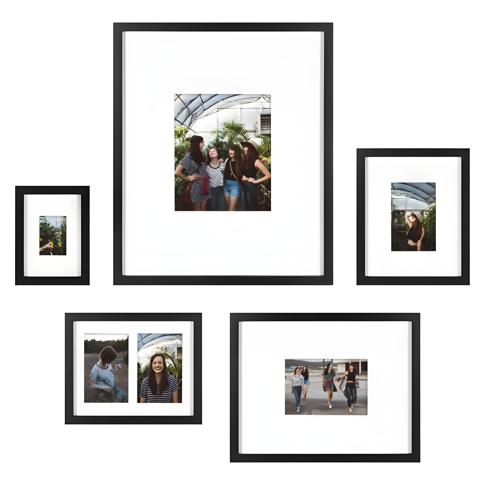 5pc Gallery Frame Box Set Transitional Black - Kate & Laurel All Things Decor: Modern MDF Wall Display, 6 Photo Capacity, Glass Glazing