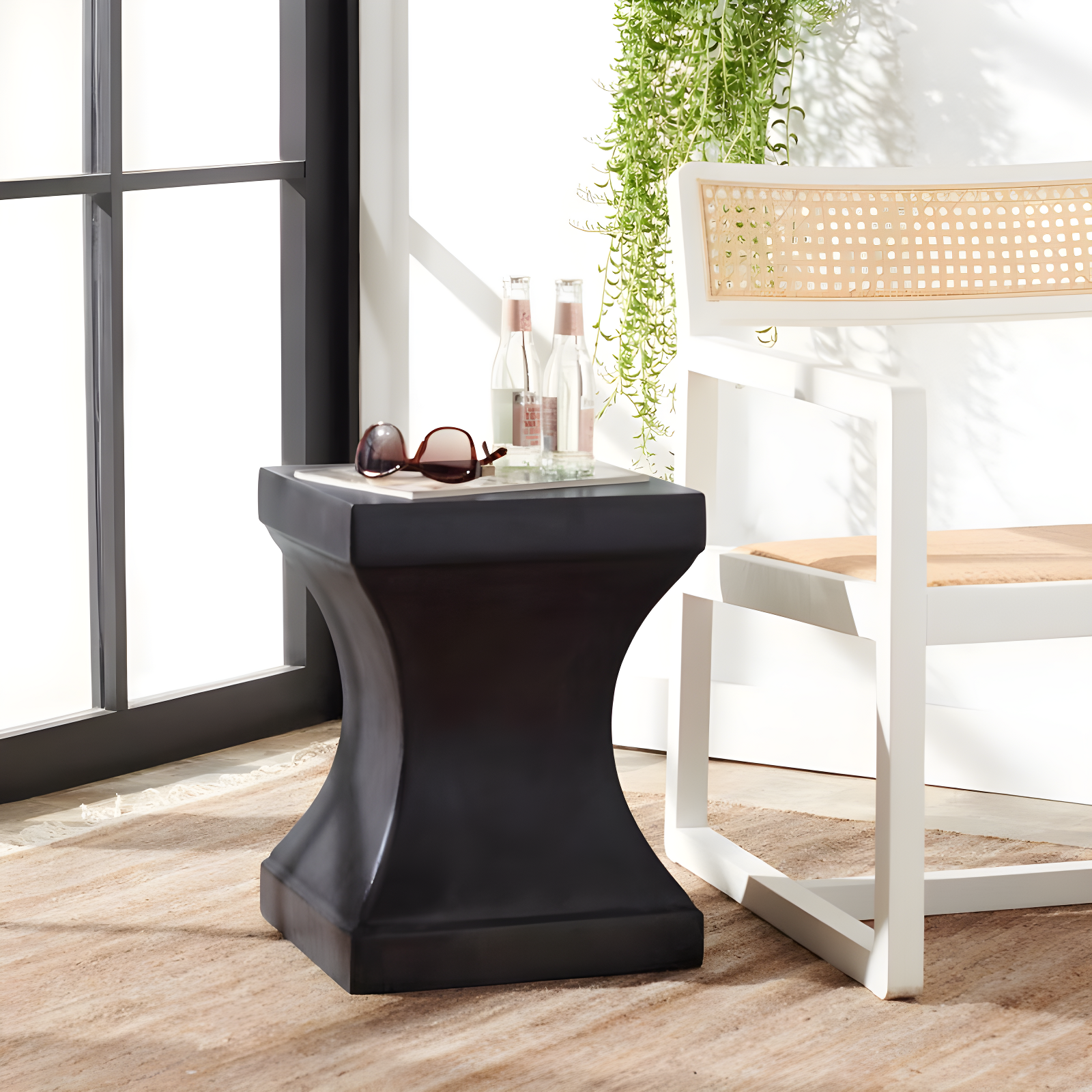 Curby Concrete Accent Stool - Black - Safavieh.