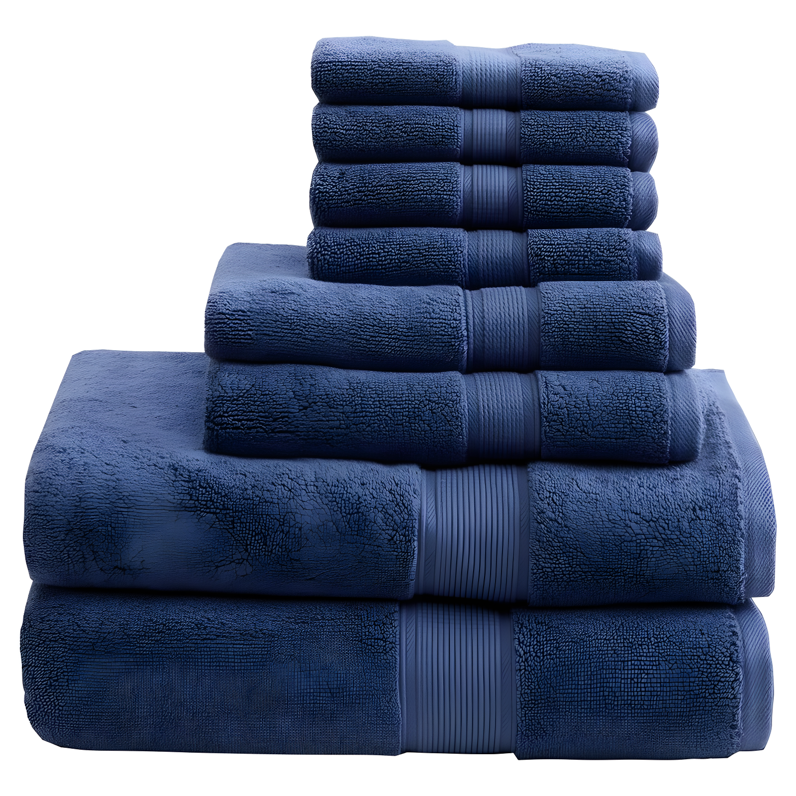 8pc Cotton Bath Towel Set Navy: Madison Park, Heavyweight Terry, OEKO-TEX Certified