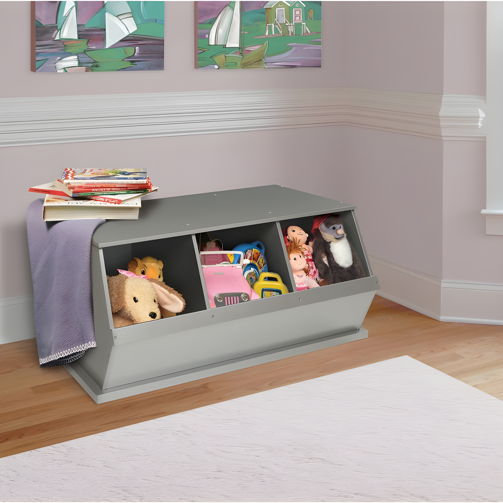 Badger Basket Three Bin Stackable Storage Cubby - Silver