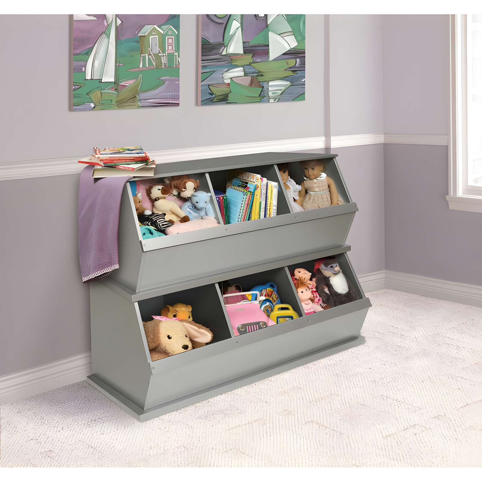 Badger Basket Three Bin Stackable Storage Cubby - Silver