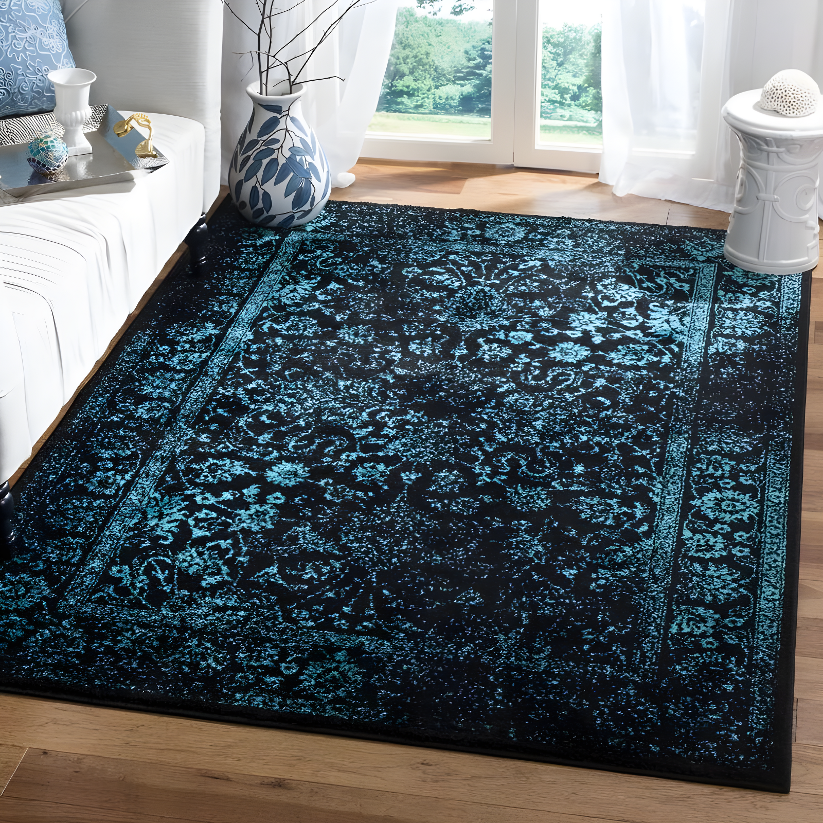 Adirondack ADR109 Machine Made Indoor Area Rug - Black/Teal - 6'x9' - Safavieh