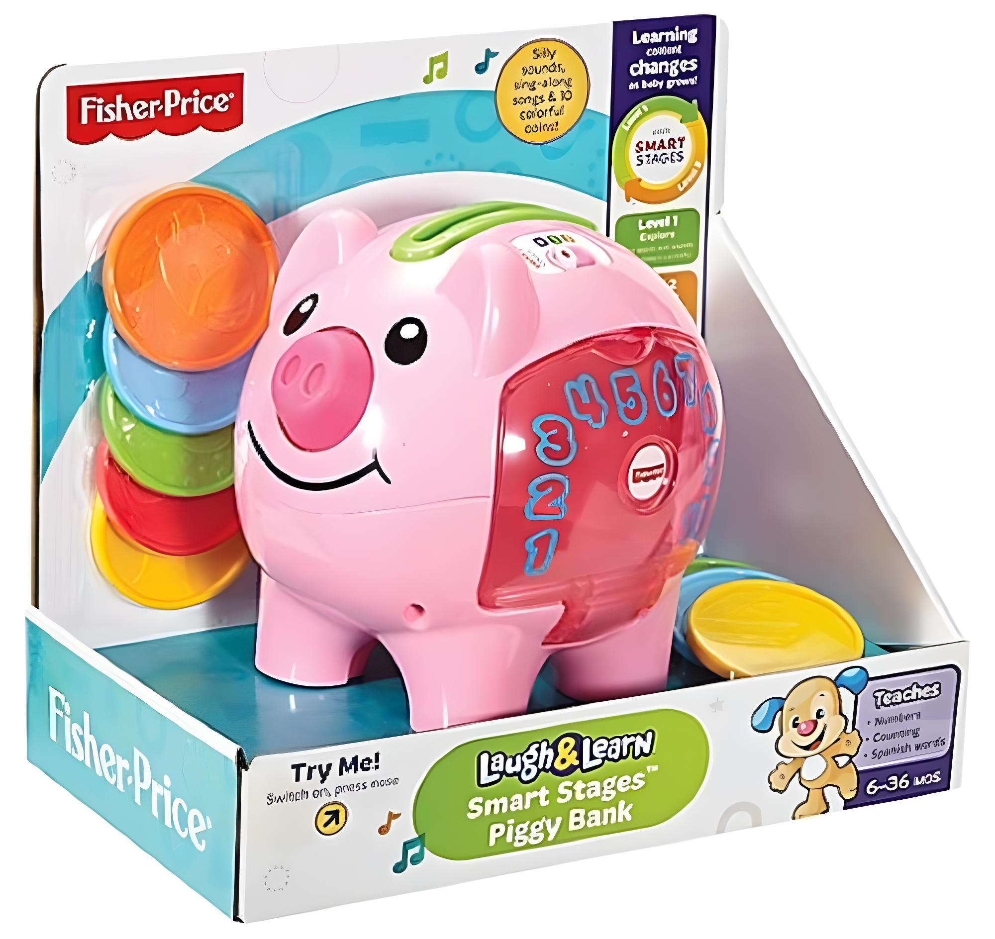 Fisher-Price Laugh & Learn Smart Stages Piggy Bank, Interactive Baby Toy